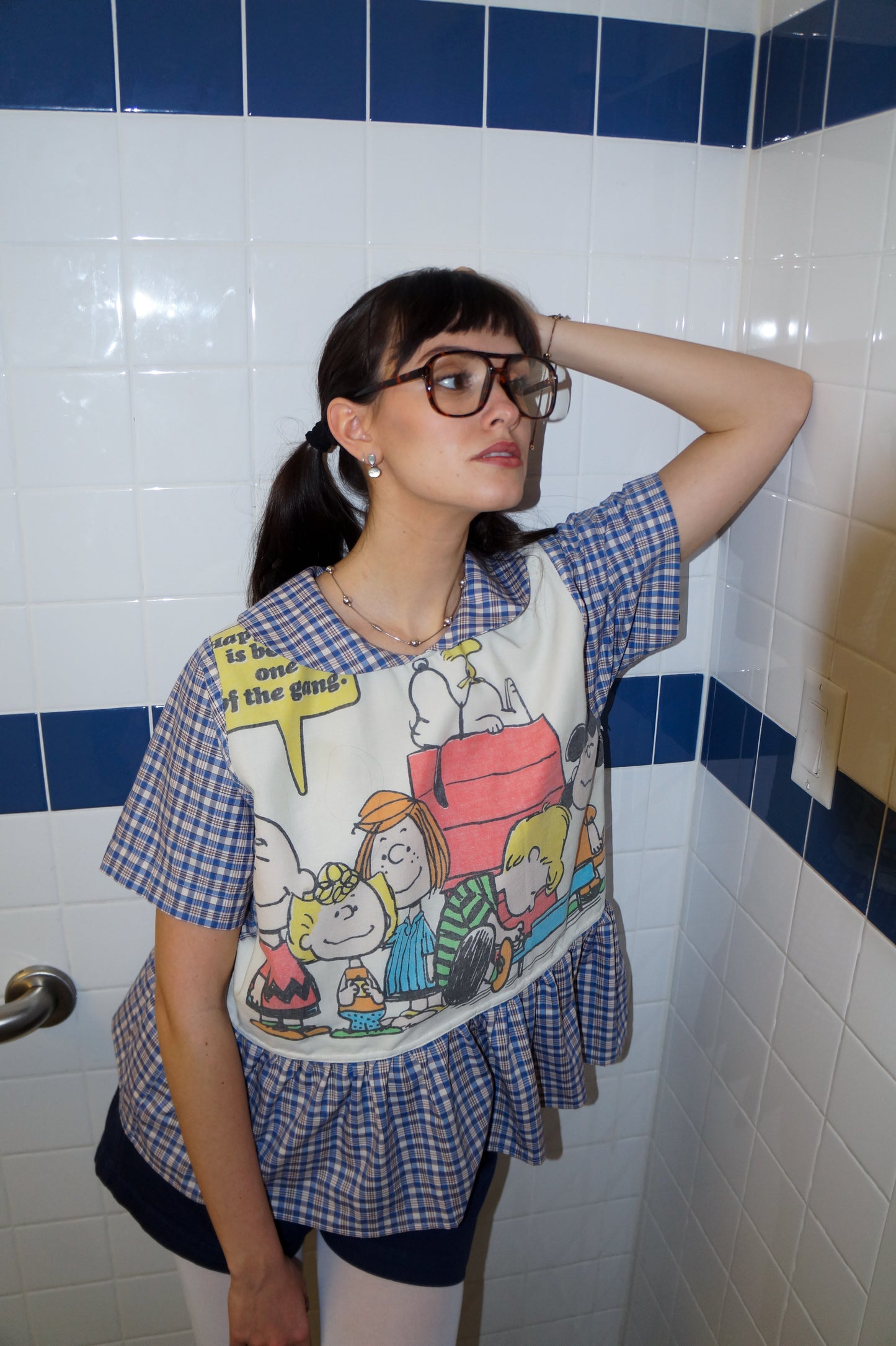 Handmade vtg peanuts peter pan collar babydoll blouse (S)