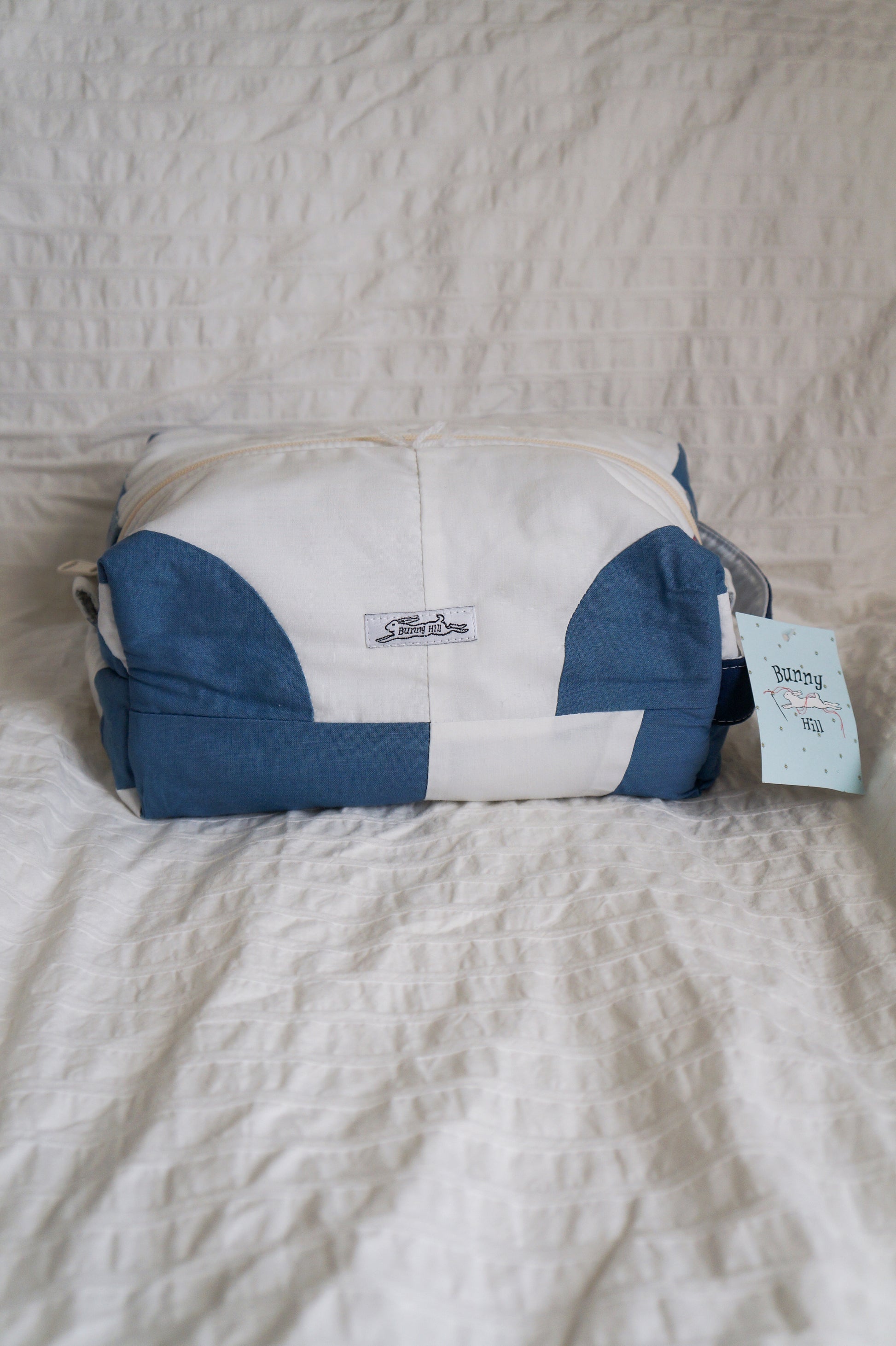 Handmade blue + white quilt jumbo box pouch