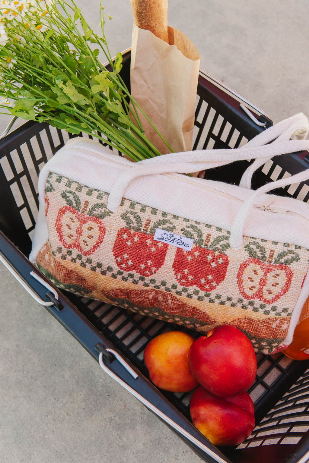 Handmade woven apple pie placemat embroidery bowler bag