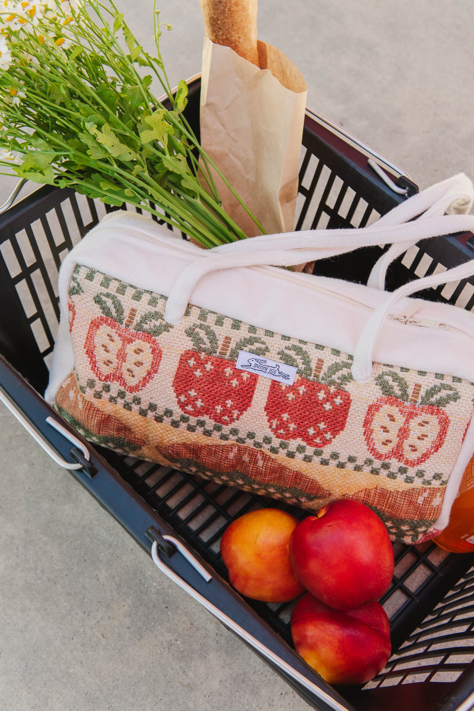 Handmade woven apple pie placemat embroidery bowler bag