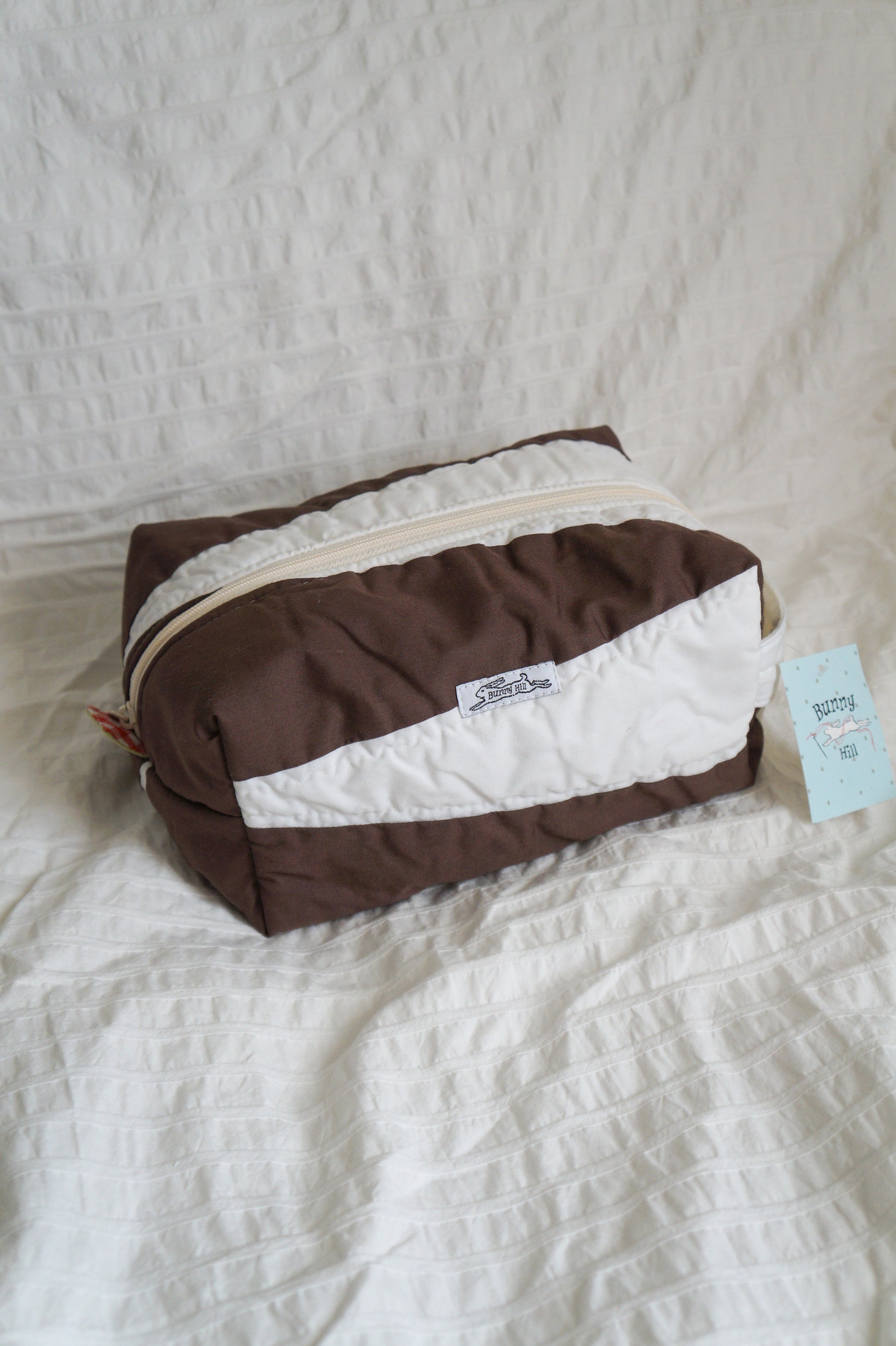Handmade jumbo box pouch in brown triangle stripe