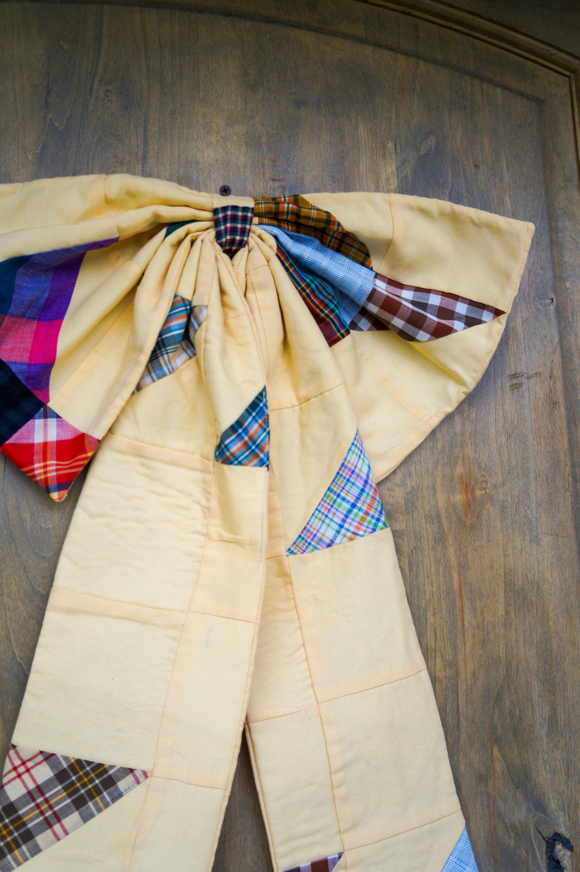 Handmade bow- yellow plaid quilt top
