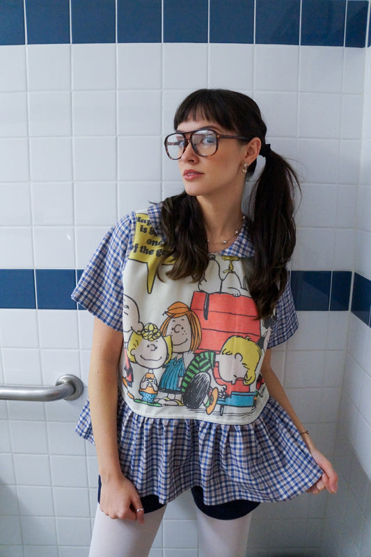 Handmade vtg peanuts peter pan collar babydoll blouse (S)
