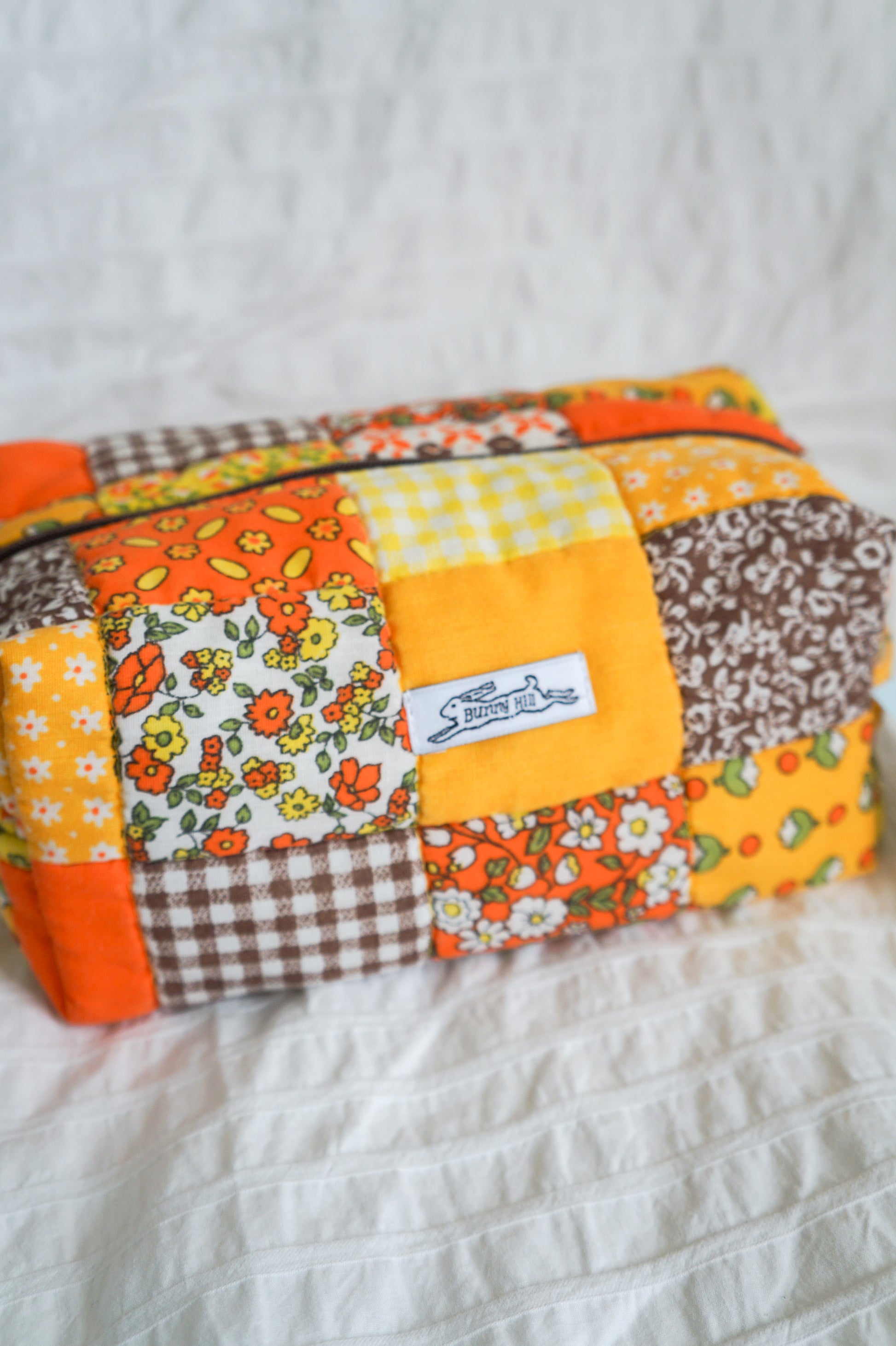 Handmade orange patchwork quilt regular box pouch