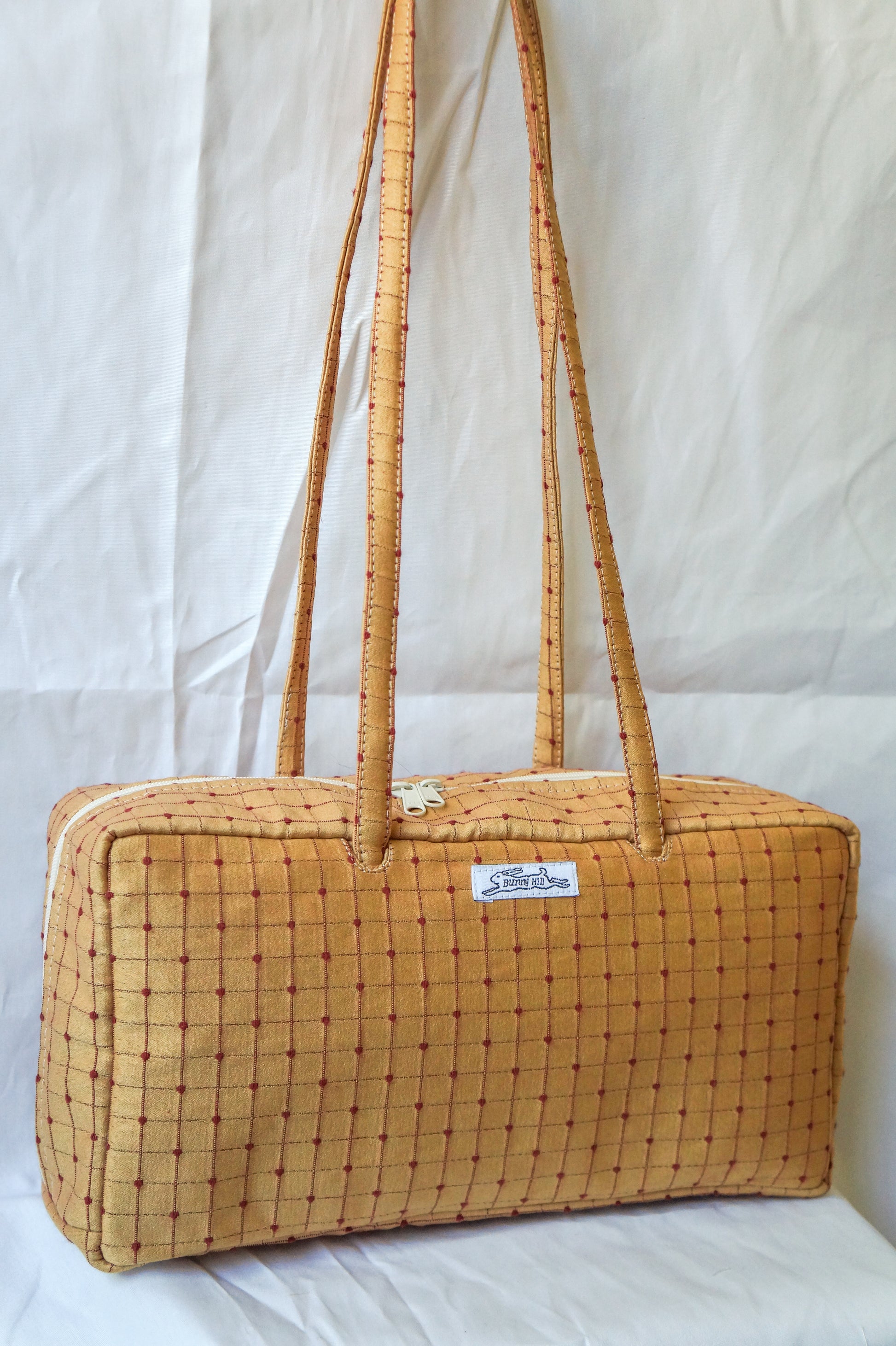 **PRE-ORDER** Handmade gold and brick red upholstery bowler bag