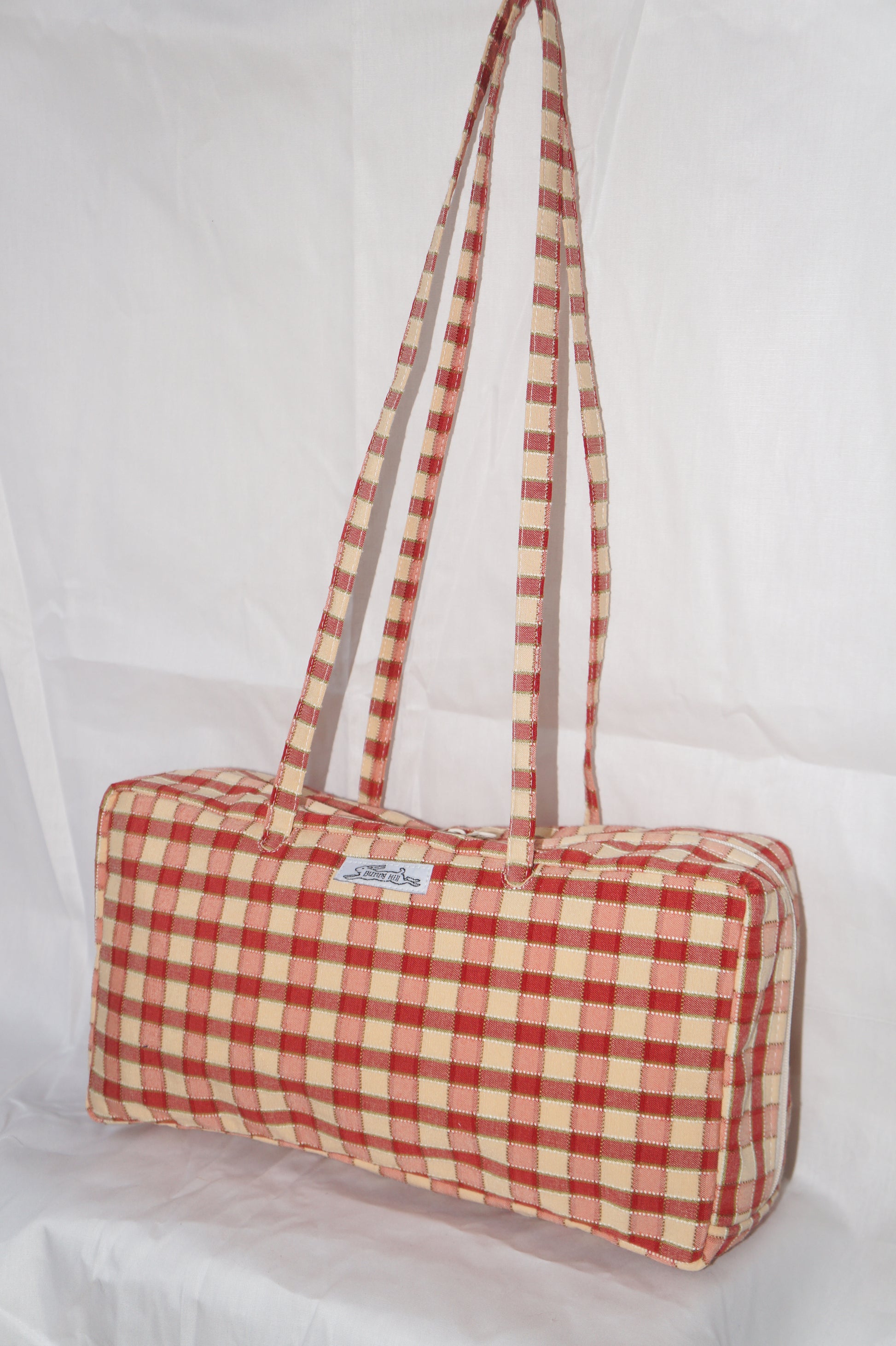 Handmade one of a kind vtg gingham curtain bowler bag