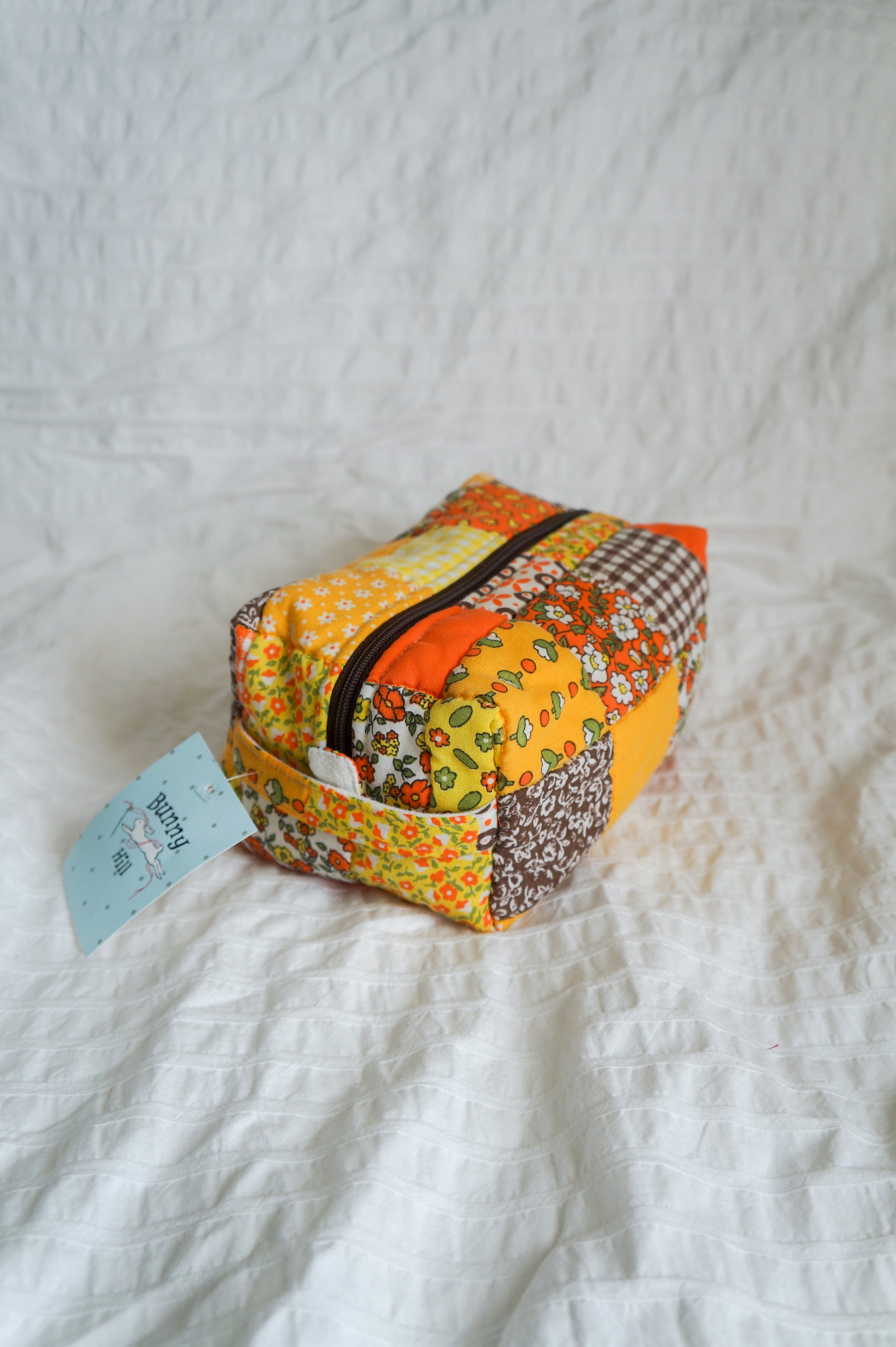 Handmade orange patchwork quilt regular box pouch