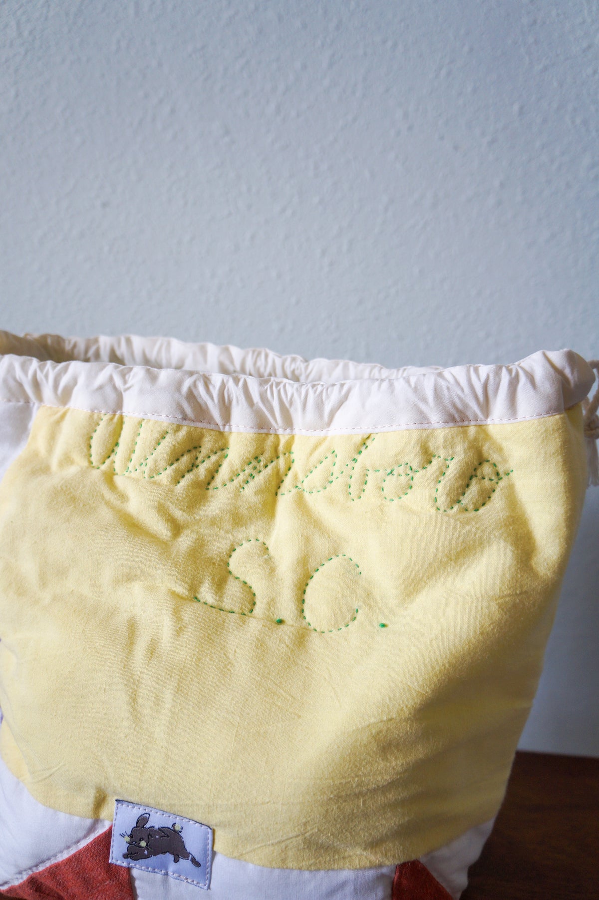 Handmade medium 1/1 vintage signature quilt drawstring bag #2