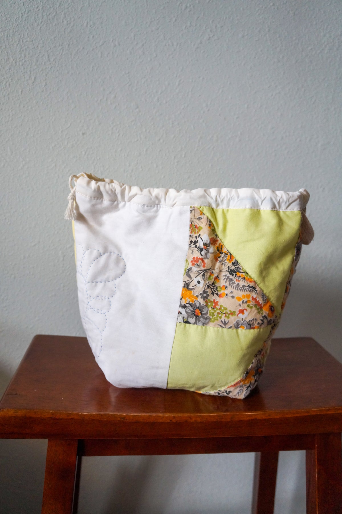 Handmade medium 1/1 vintage signature quilt drawstring bag #2