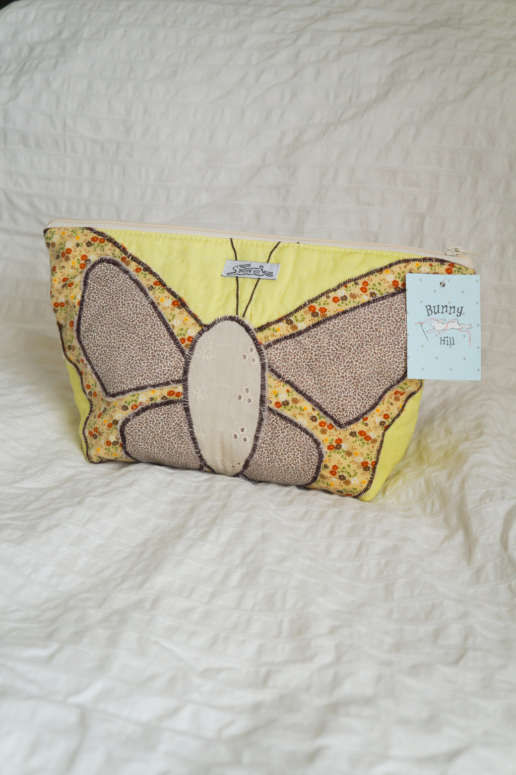 Handmade large butterfly appliqué quilt corner pouch