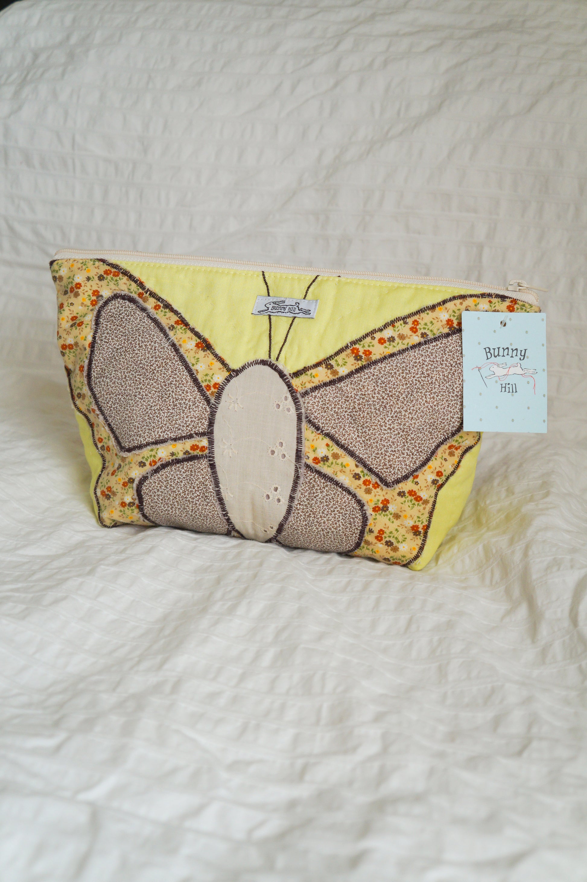 Handmade large butterfly appliqué quilt corner pouch