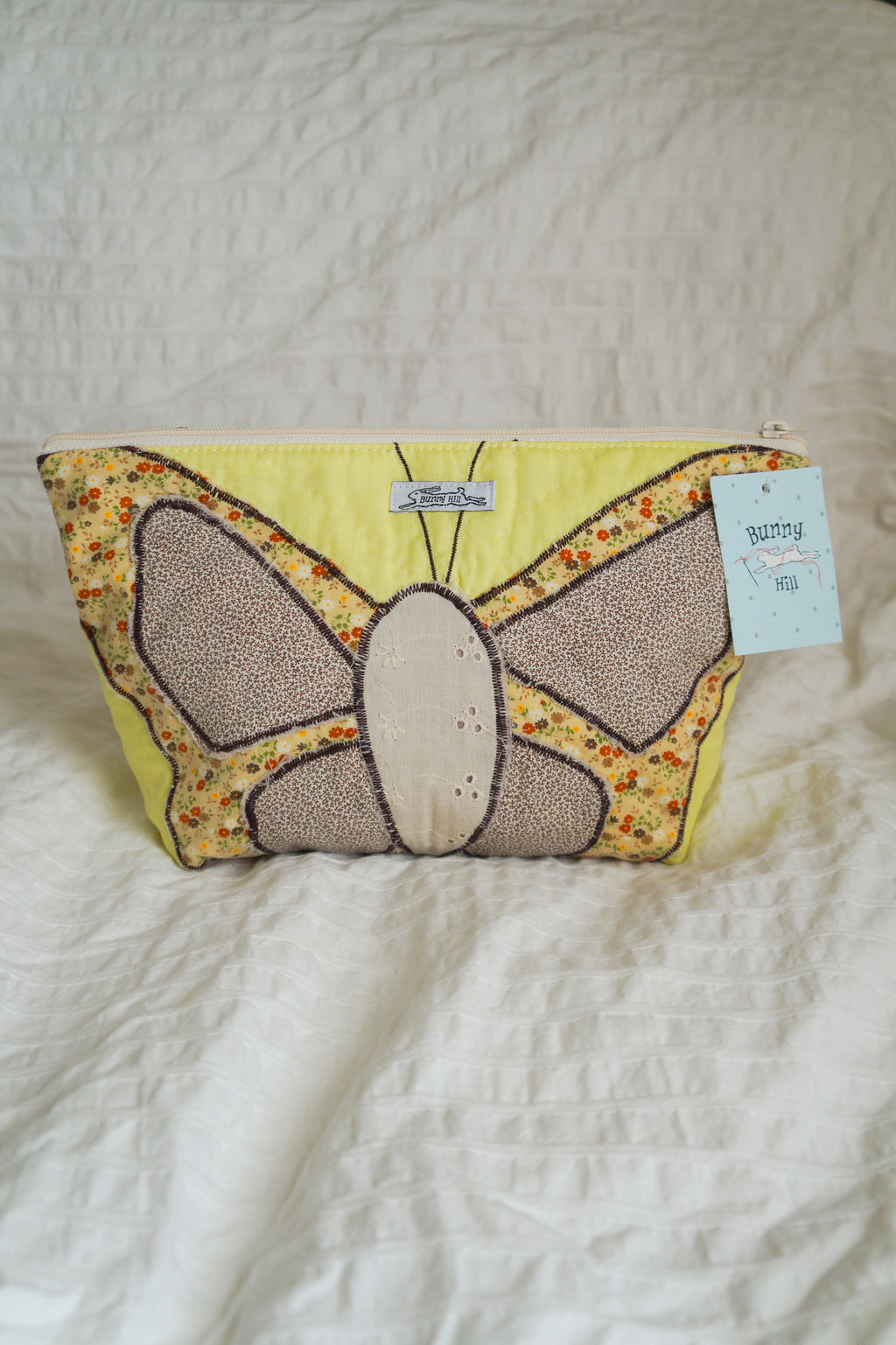 Handmade large butterfly appliqué quilt corner pouch