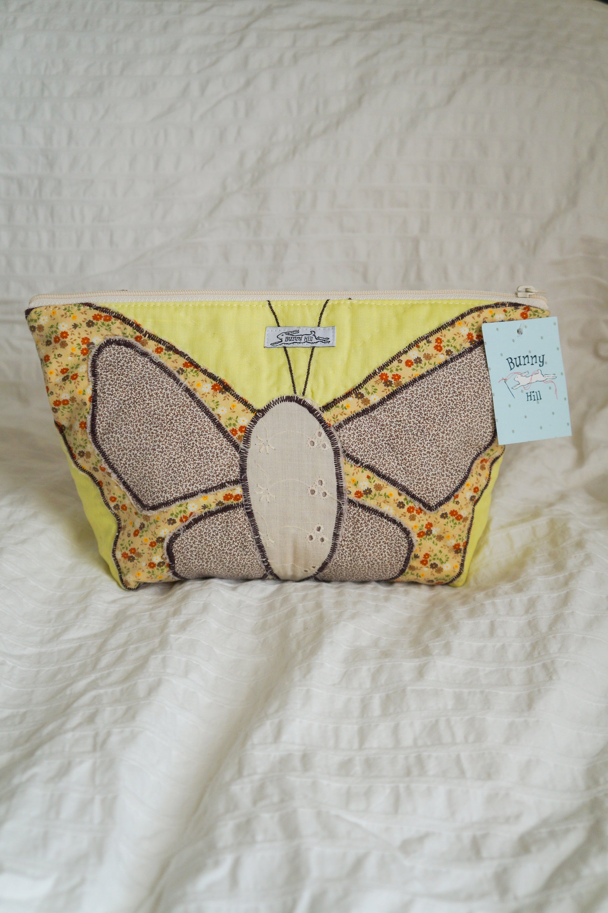 Handmade large butterfly appliqué quilt corner pouch