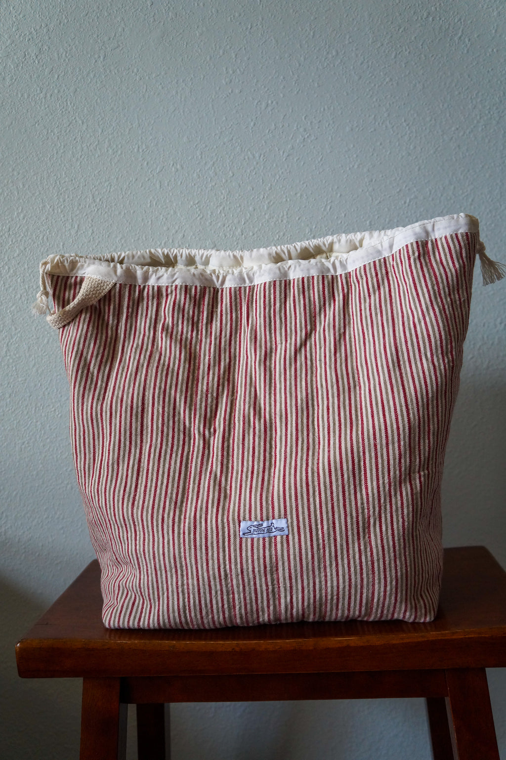 Handmade xlarge 1/1 vintage stripe quilted drawstring bag