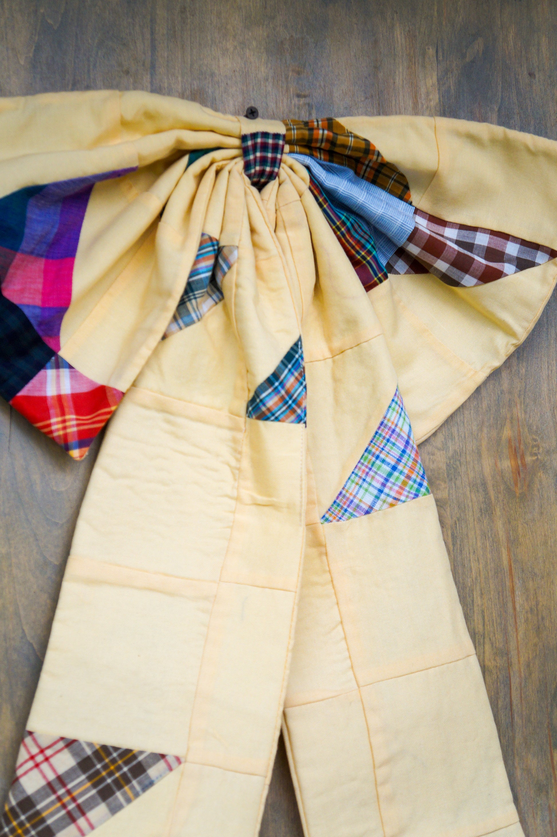 Handmade bow- yellow plaid quilt top
