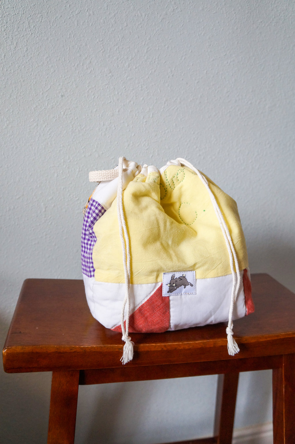Handmade medium 1/1 vintage signature quilt drawstring bag #2
