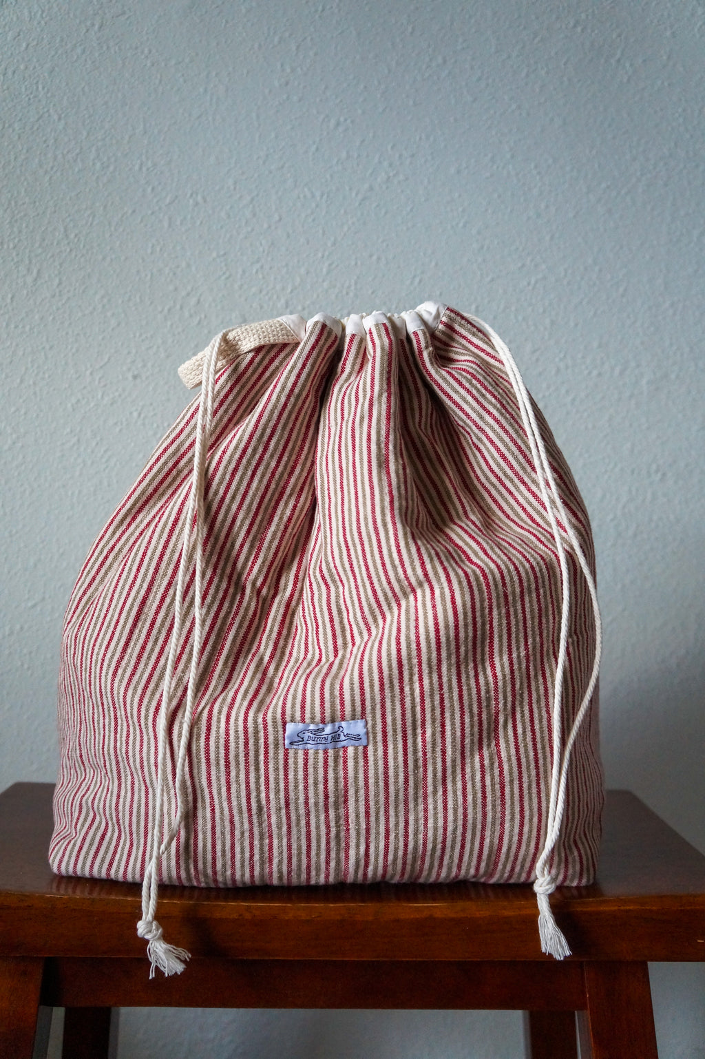 Handmade xlarge 1/1 vintage stripe quilted drawstring bag