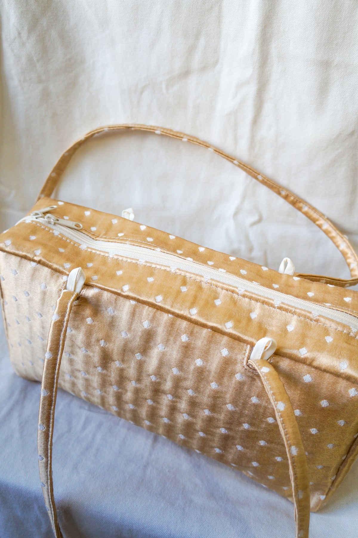 *PRE-ORDER* vintage blue polka dot bowler bag