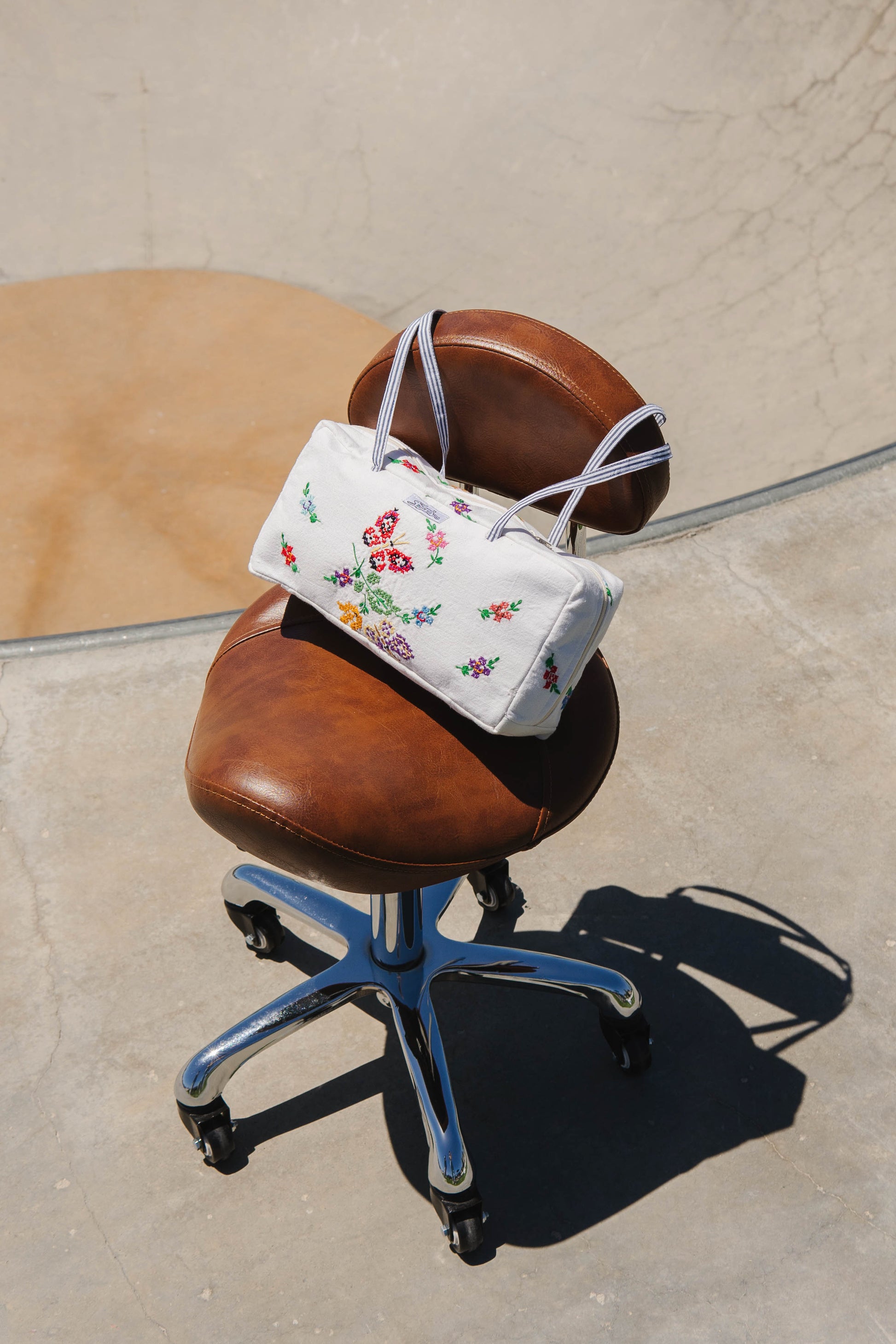 Handmade vtg embroidered butterfly bowler bag