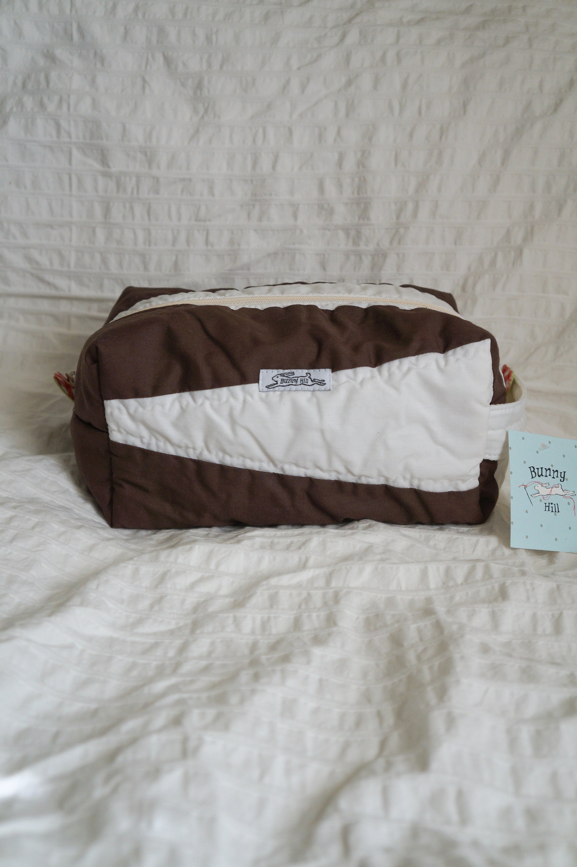 Handmade jumbo box pouch in brown triangle stripe