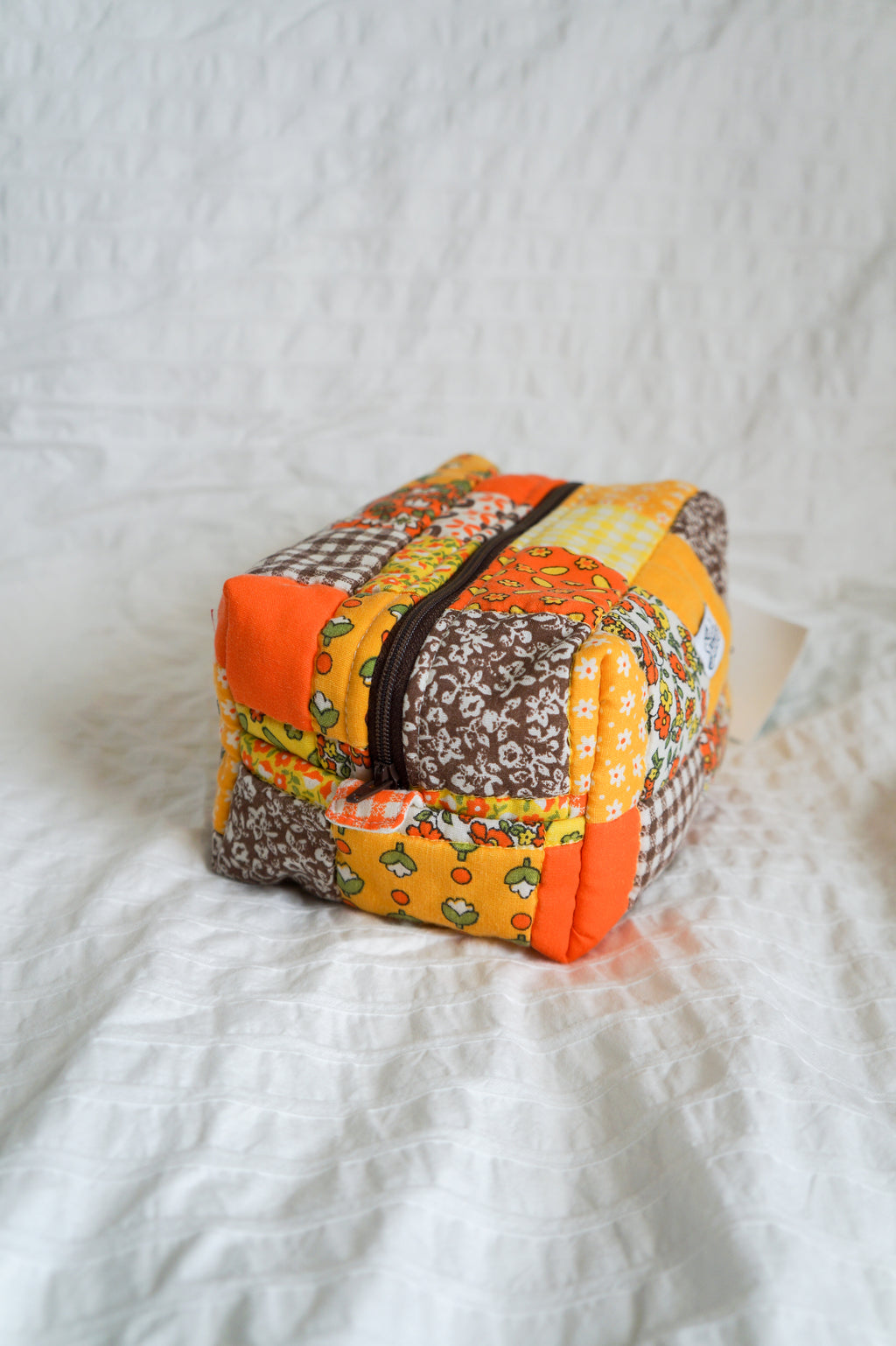 Handmade orange patchwork quilt regular box pouch