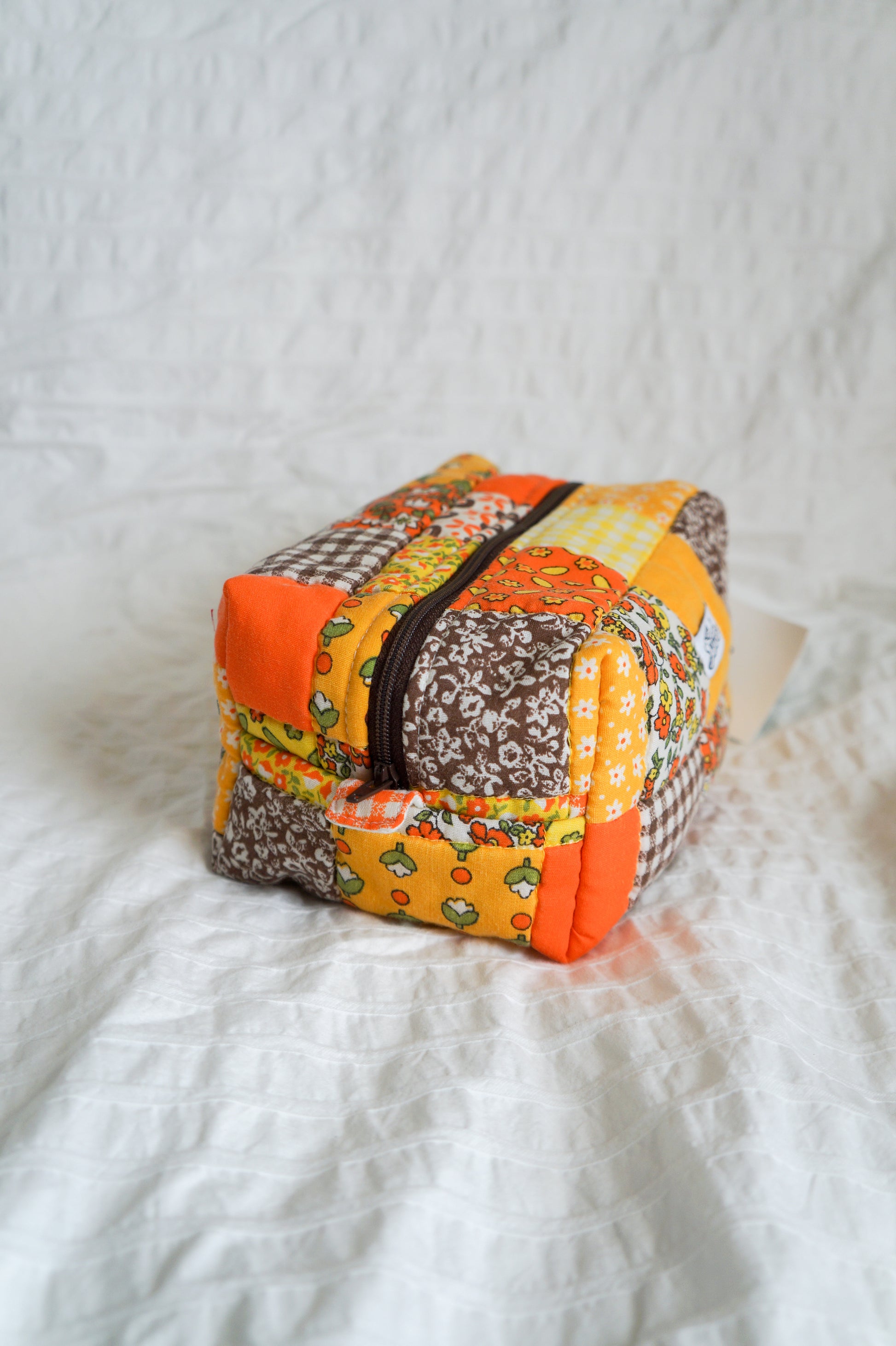 Handmade orange patchwork quilt regular box pouch