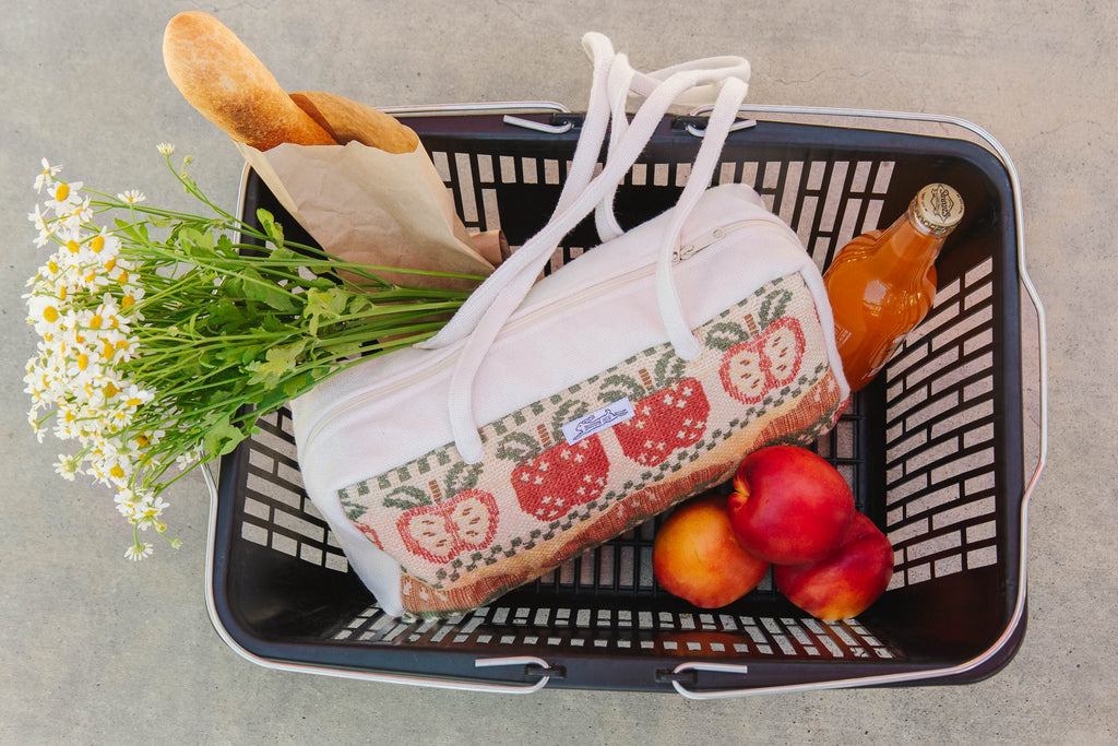 Handmade woven apple pie placemat embroidery bowler bag