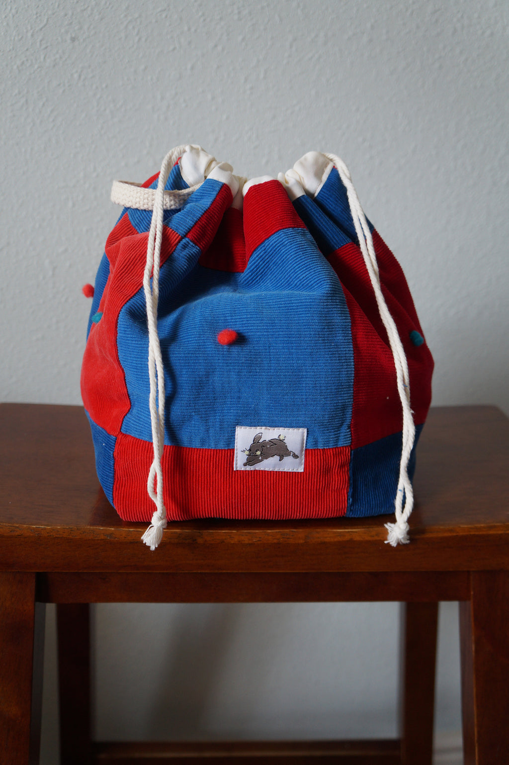 Handmade medium 1/1 vintage corduroy quilt drawstring bag