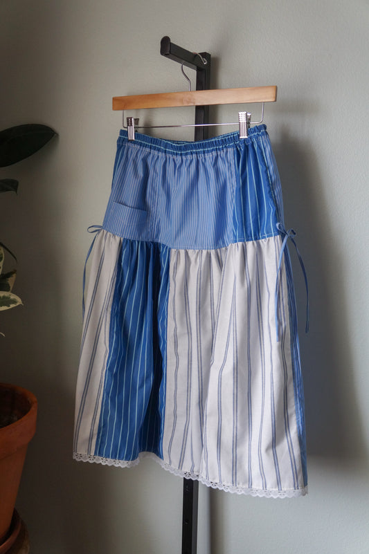 Handmade men's button down shirt patchwork bow skirt (M)