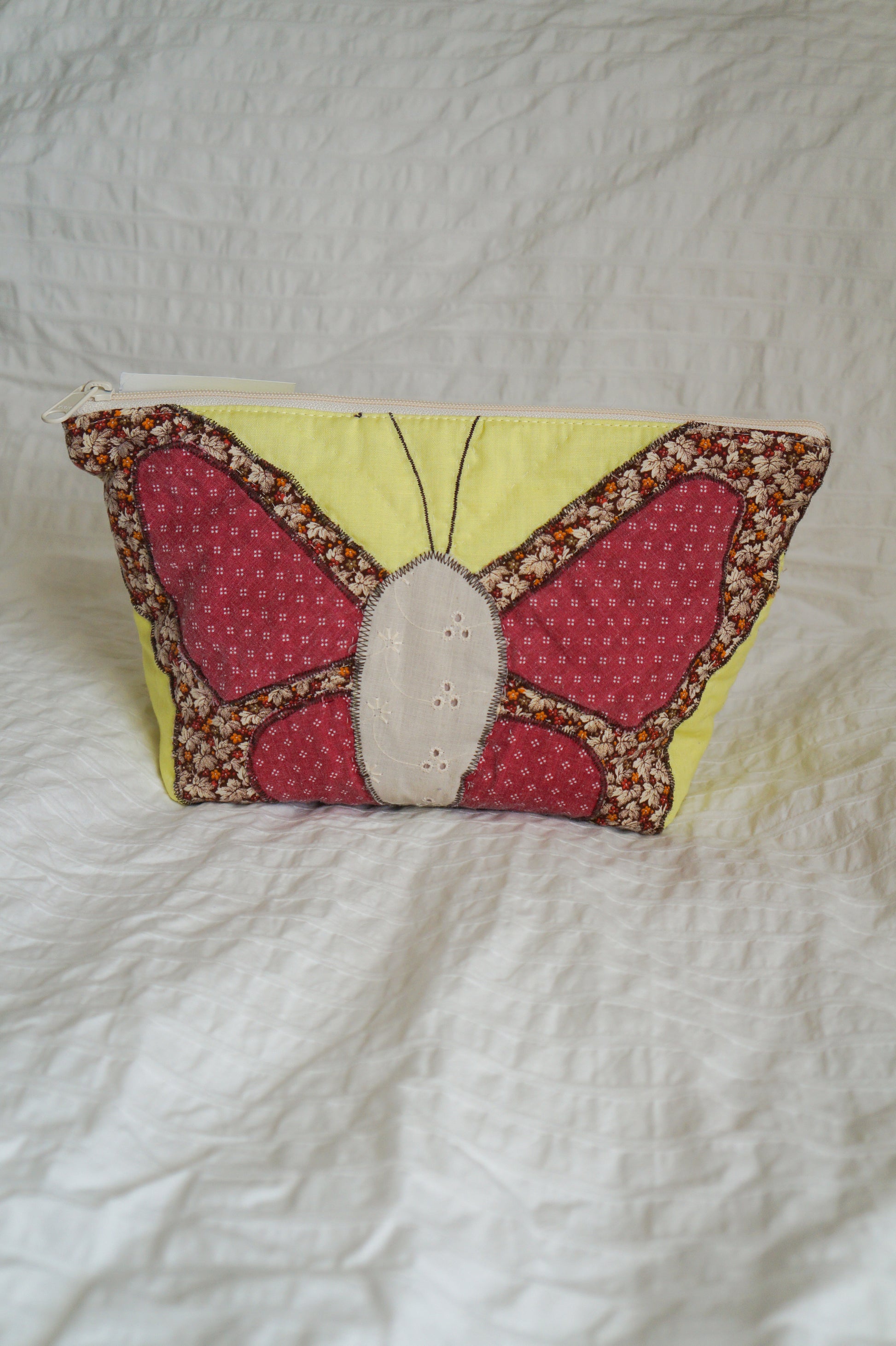 Handmade large butterfly appliqué quilt corner pouch