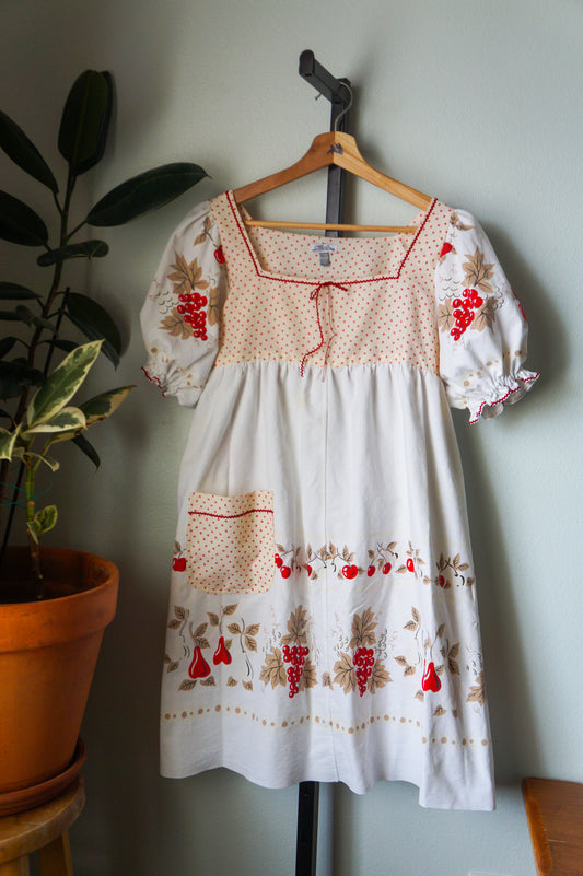 Handmade vintage fruit tablecloth babydoll dress (M)
