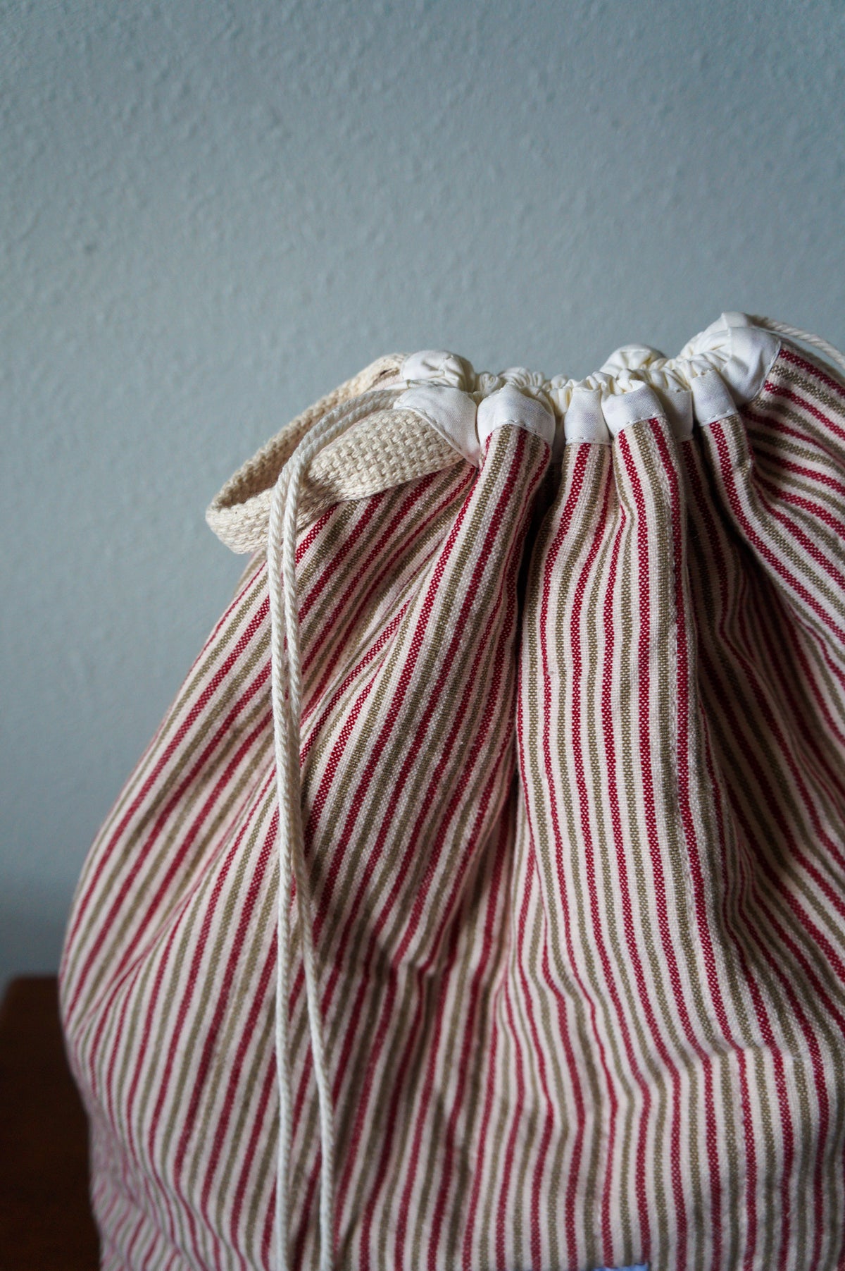 Handmade xlarge 1/1 vintage stripe quilted drawstring bag