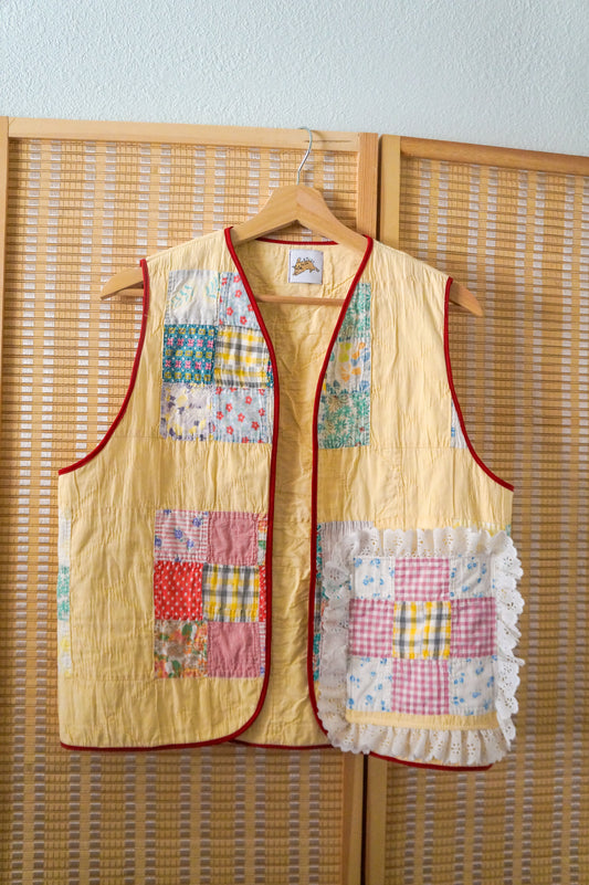 Handmade yellow patchwork quilt vest (S-M)