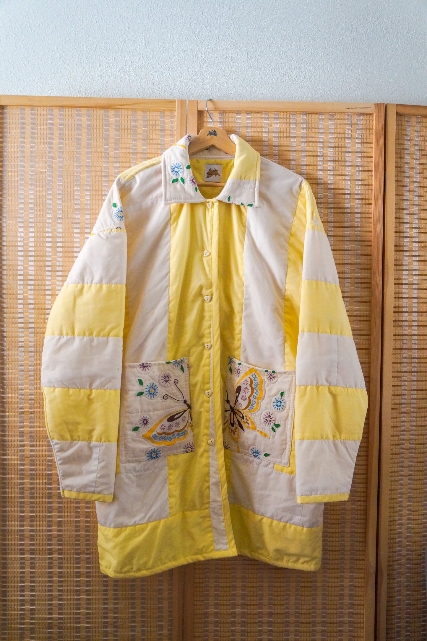 Handmade yellow stripe butterfly quilt coat (L-XL)