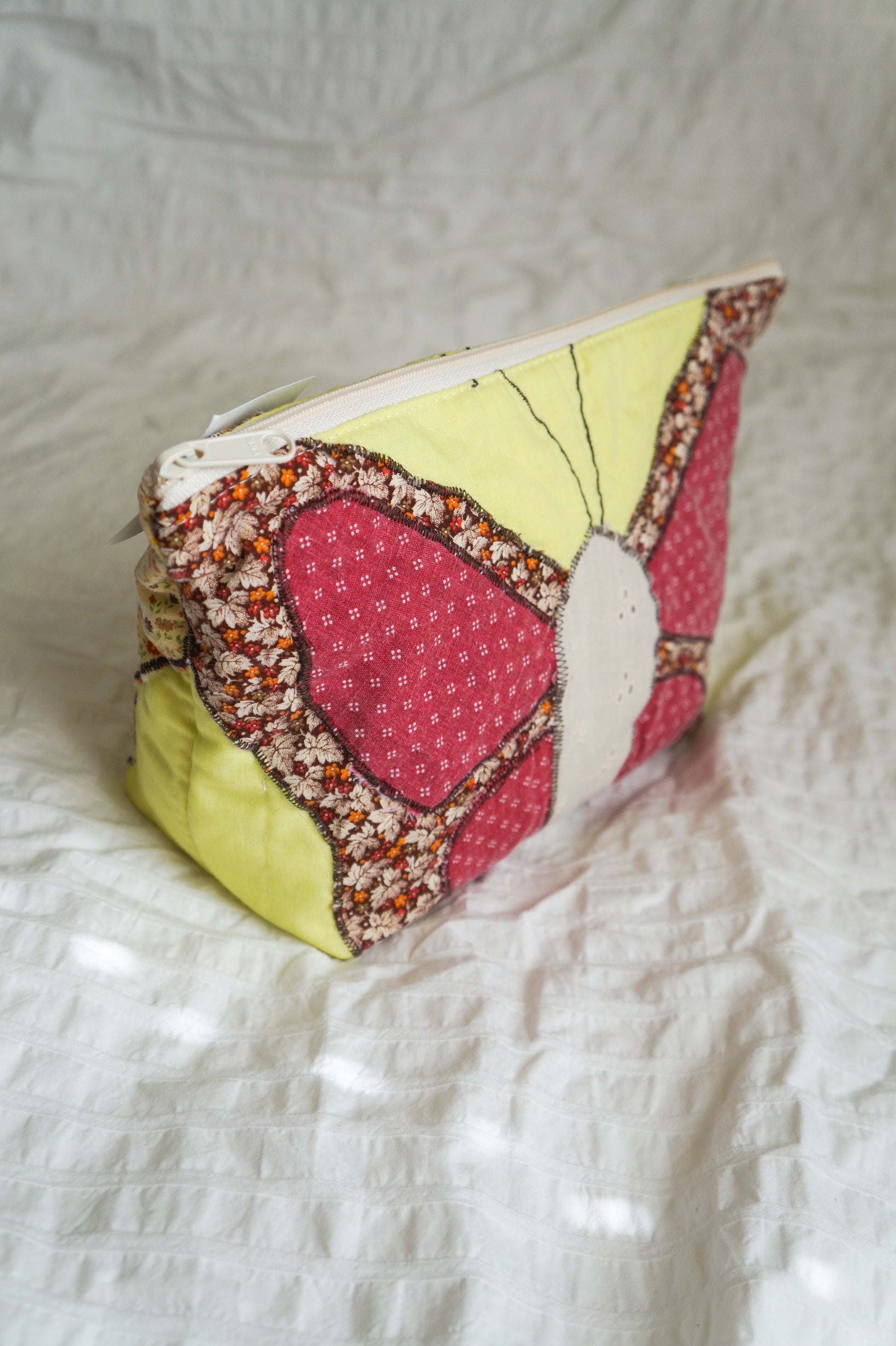 Handmade large butterfly appliqué quilt corner pouch