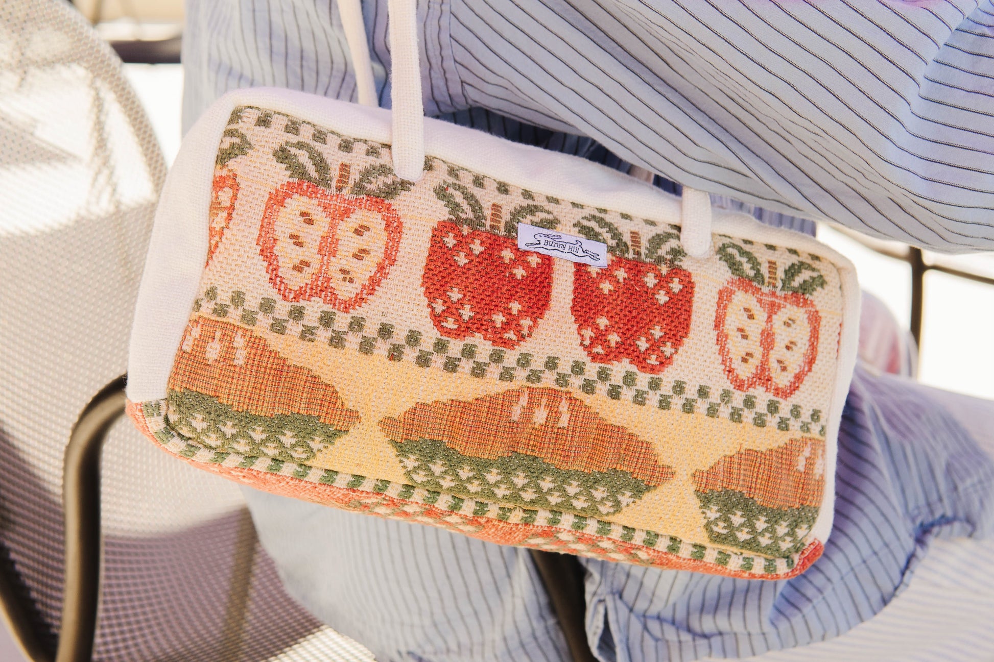 Handmade woven apple pie placemat embroidery bowler bag