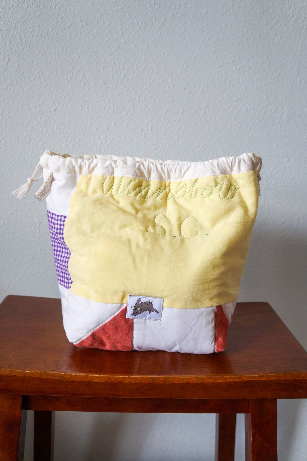 Handmade medium 1/1 vintage signature quilt drawstring bag #2