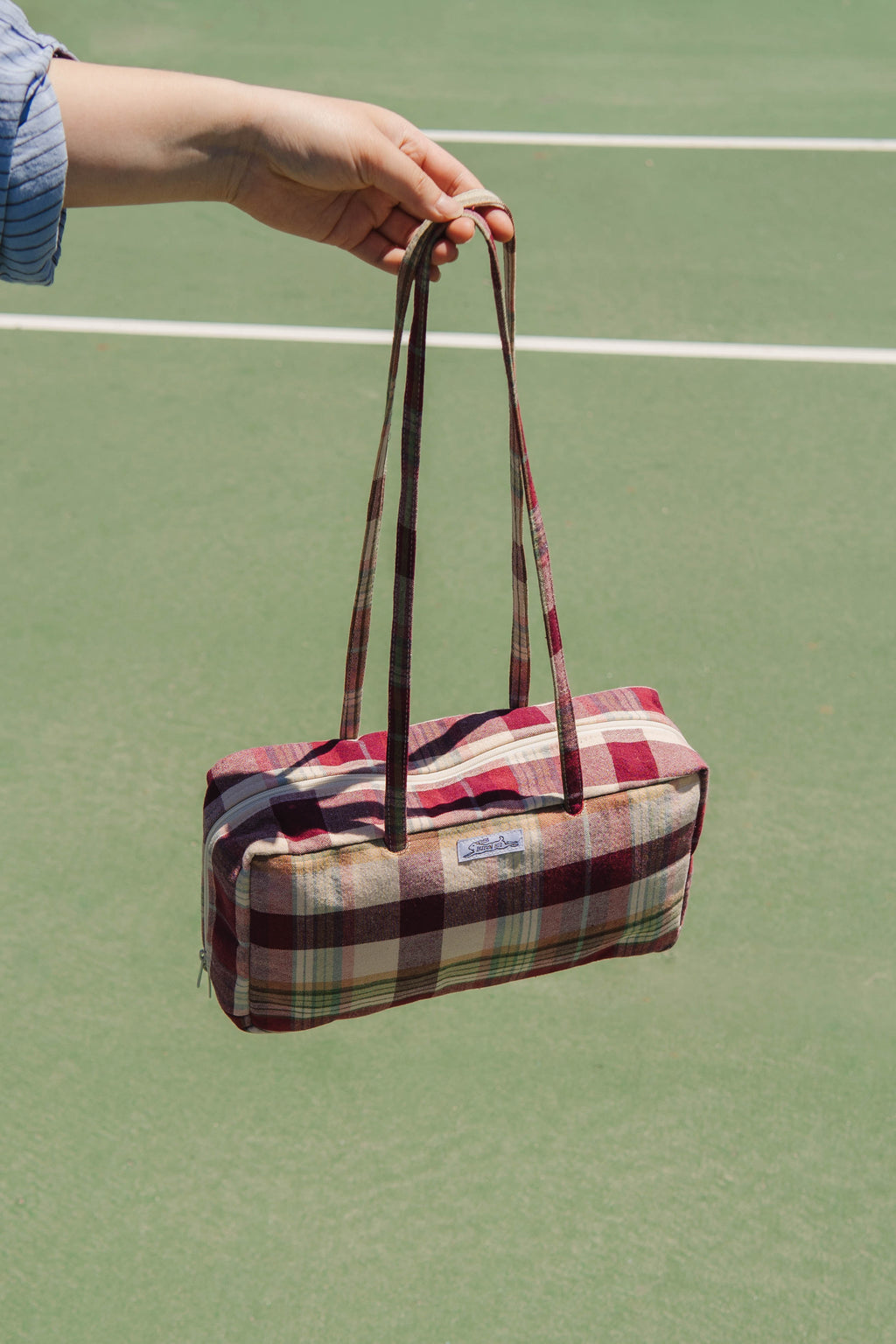 Handmade vtg plaid tablecloth bowler bag