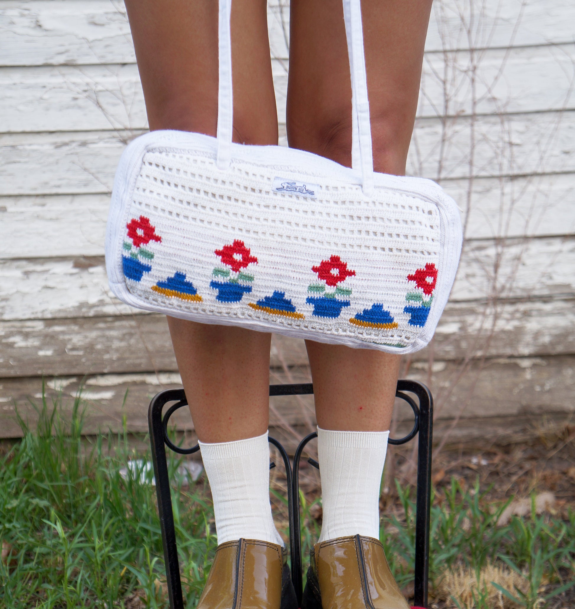 Handmade one of a kind flower pot bowler bag