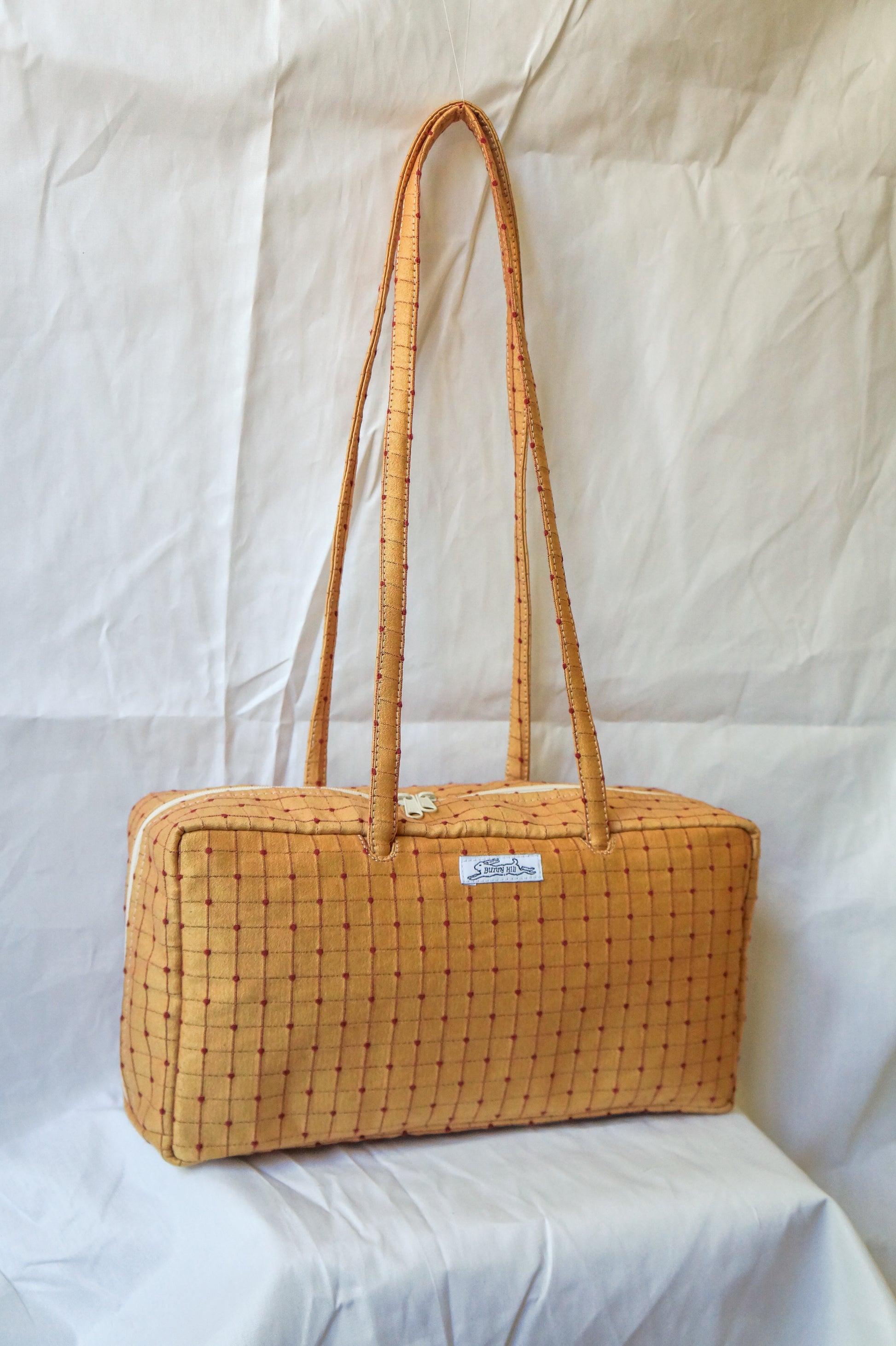 **PRE-ORDER** Handmade gold and brick red upholstery bowler bag