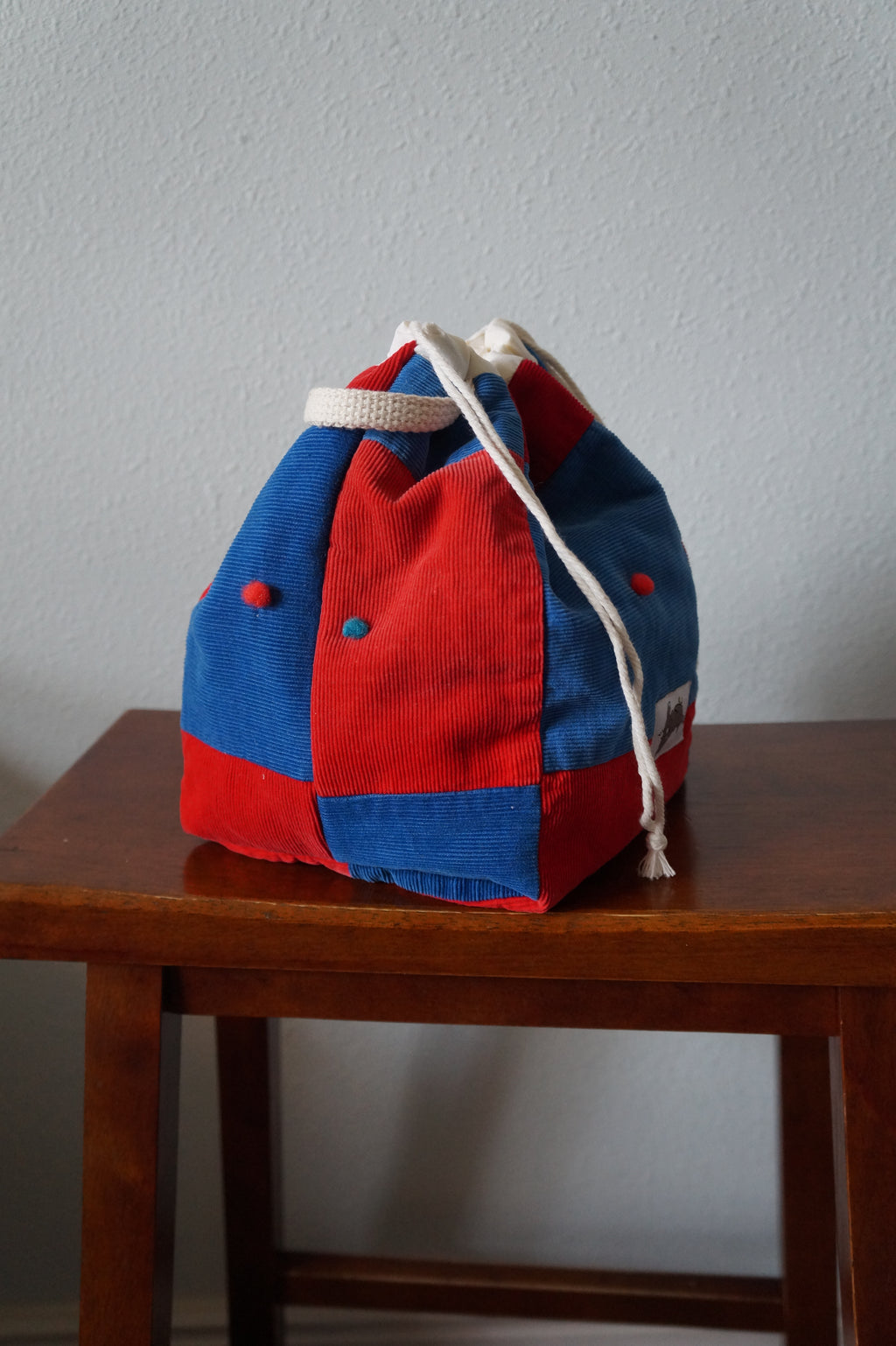 Handmade medium 1/1 vintage corduroy quilt drawstring bag