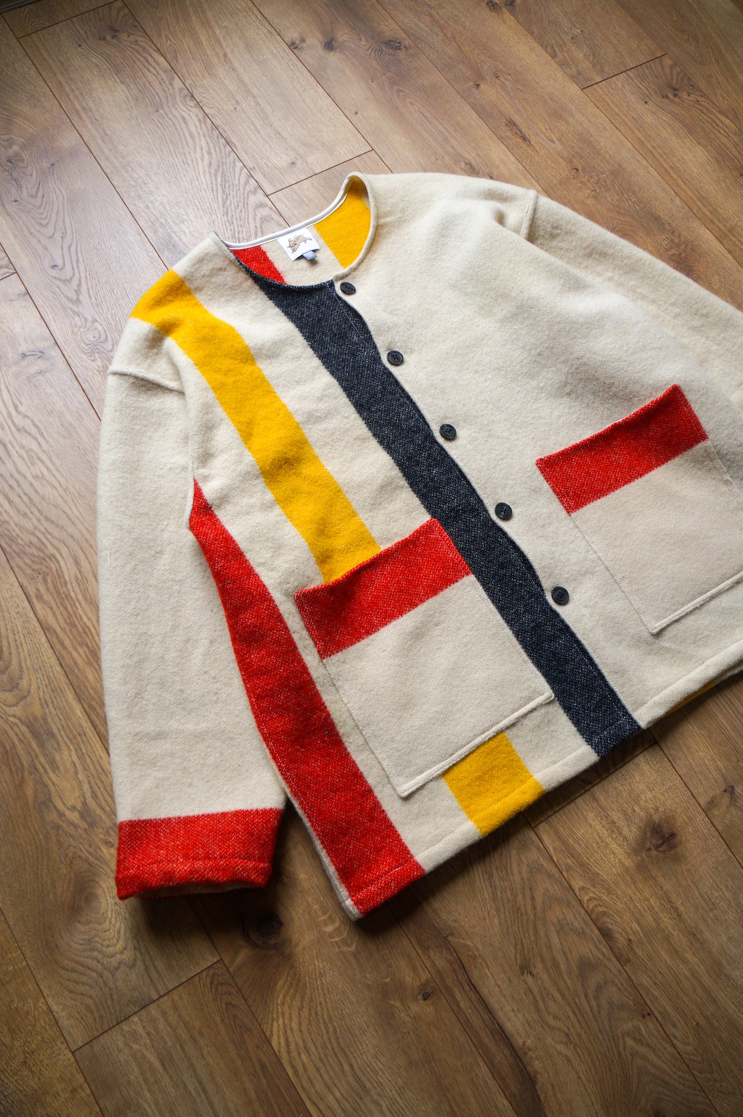 Handmade wool stripe cardigan coat (XL)