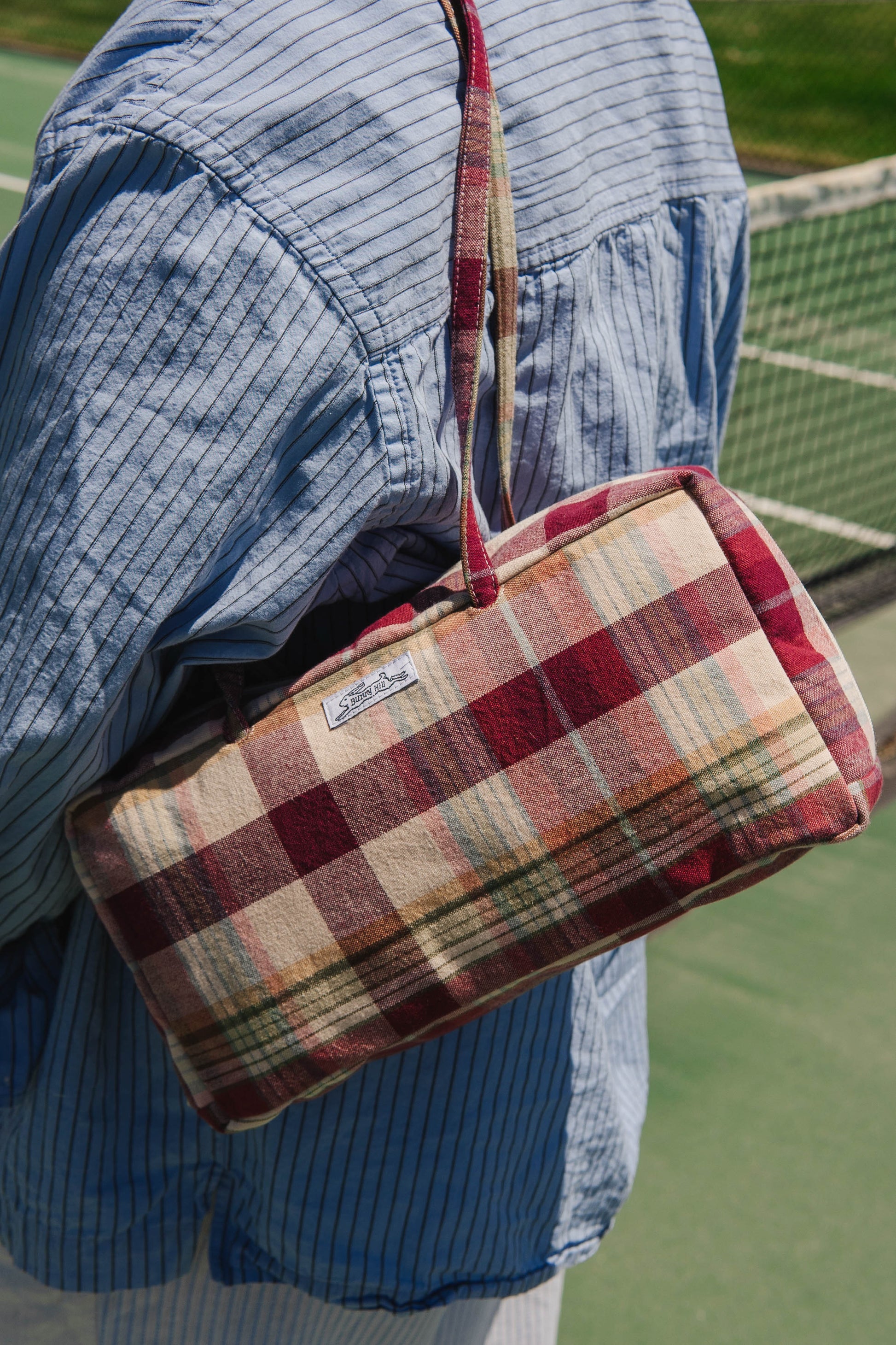 Handmade vtg plaid tablecloth bowler bag