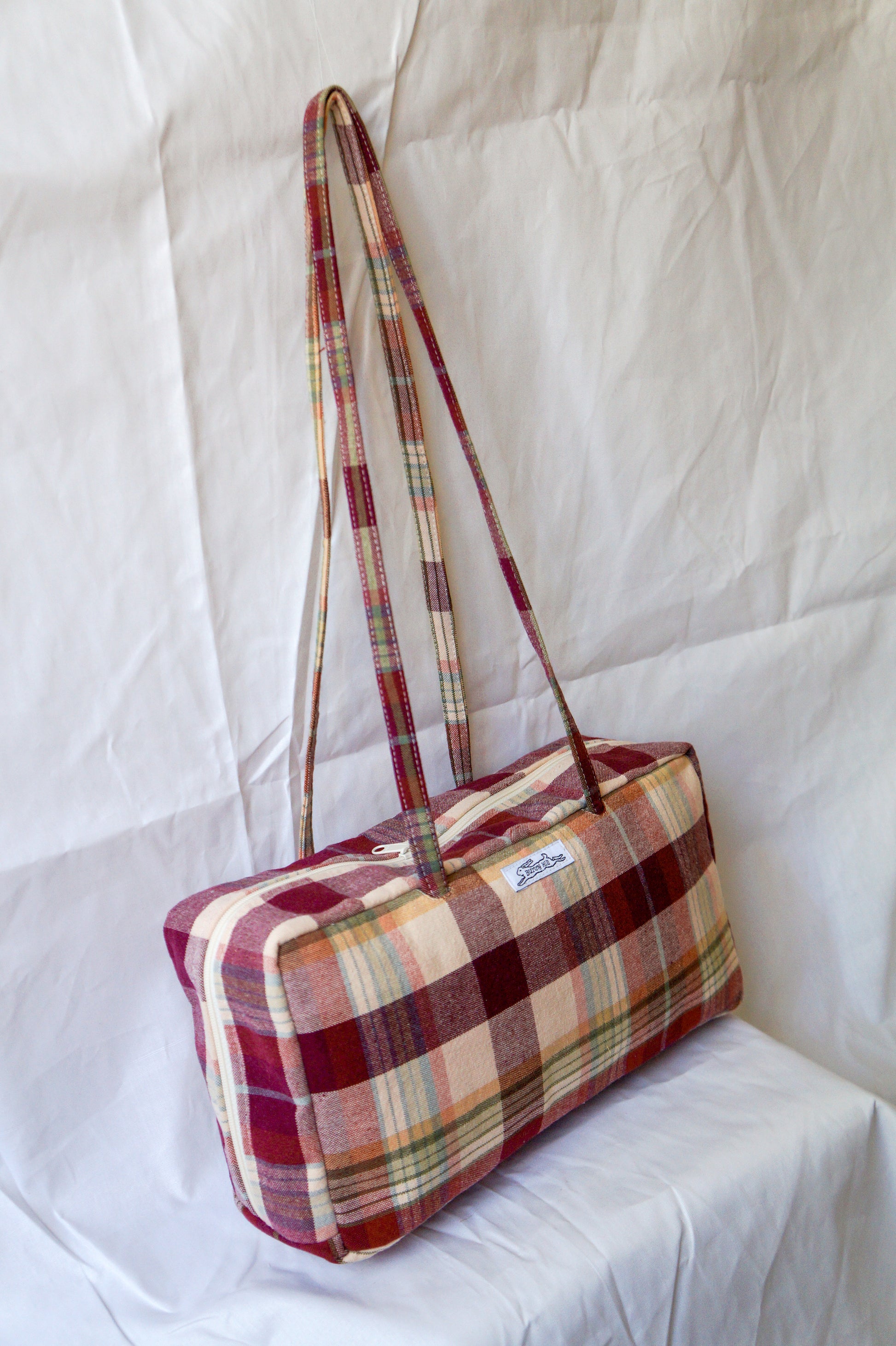 Handmade vtg plaid tablecloth bowler bag