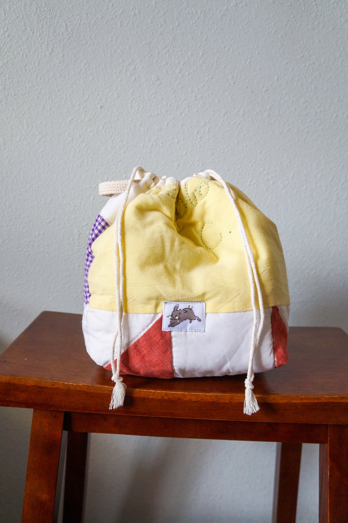 Handmade medium 1/1 vintage signature quilt drawstring bag #2
