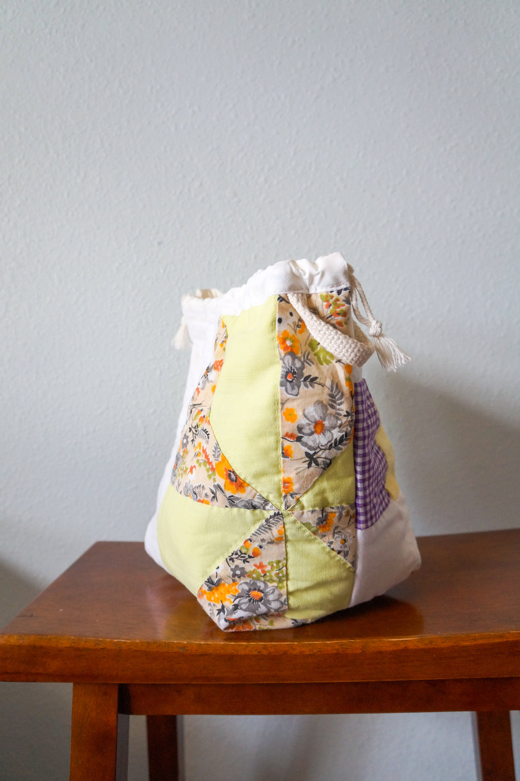 Handmade medium 1/1 vintage signature quilt drawstring bag #2