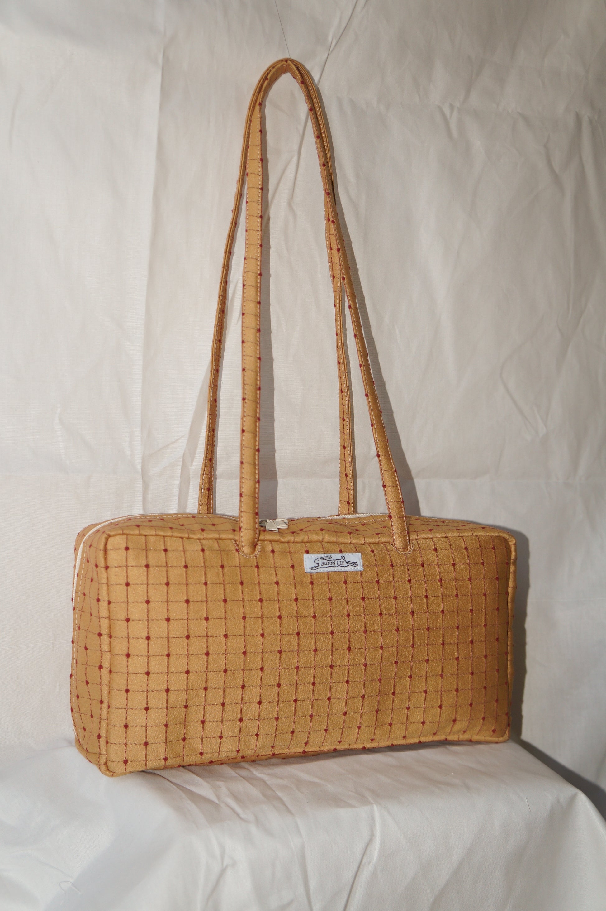 **PRE-ORDER** Handmade gold and brick red upholstery bowler bag