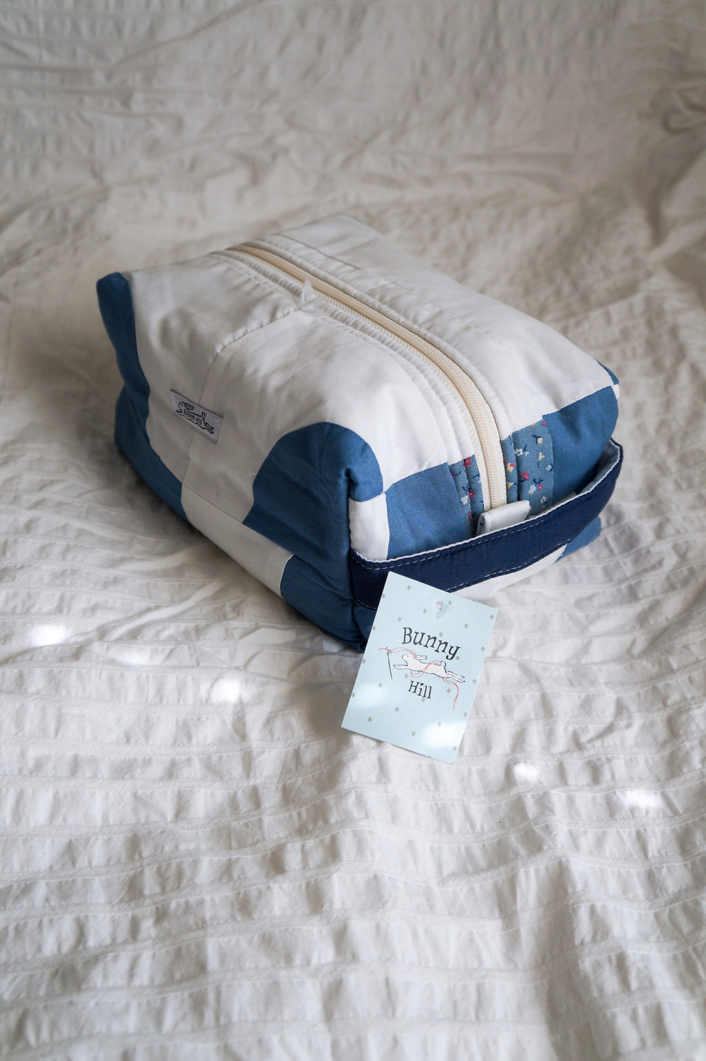 Handmade blue + white quilt jumbo box pouch