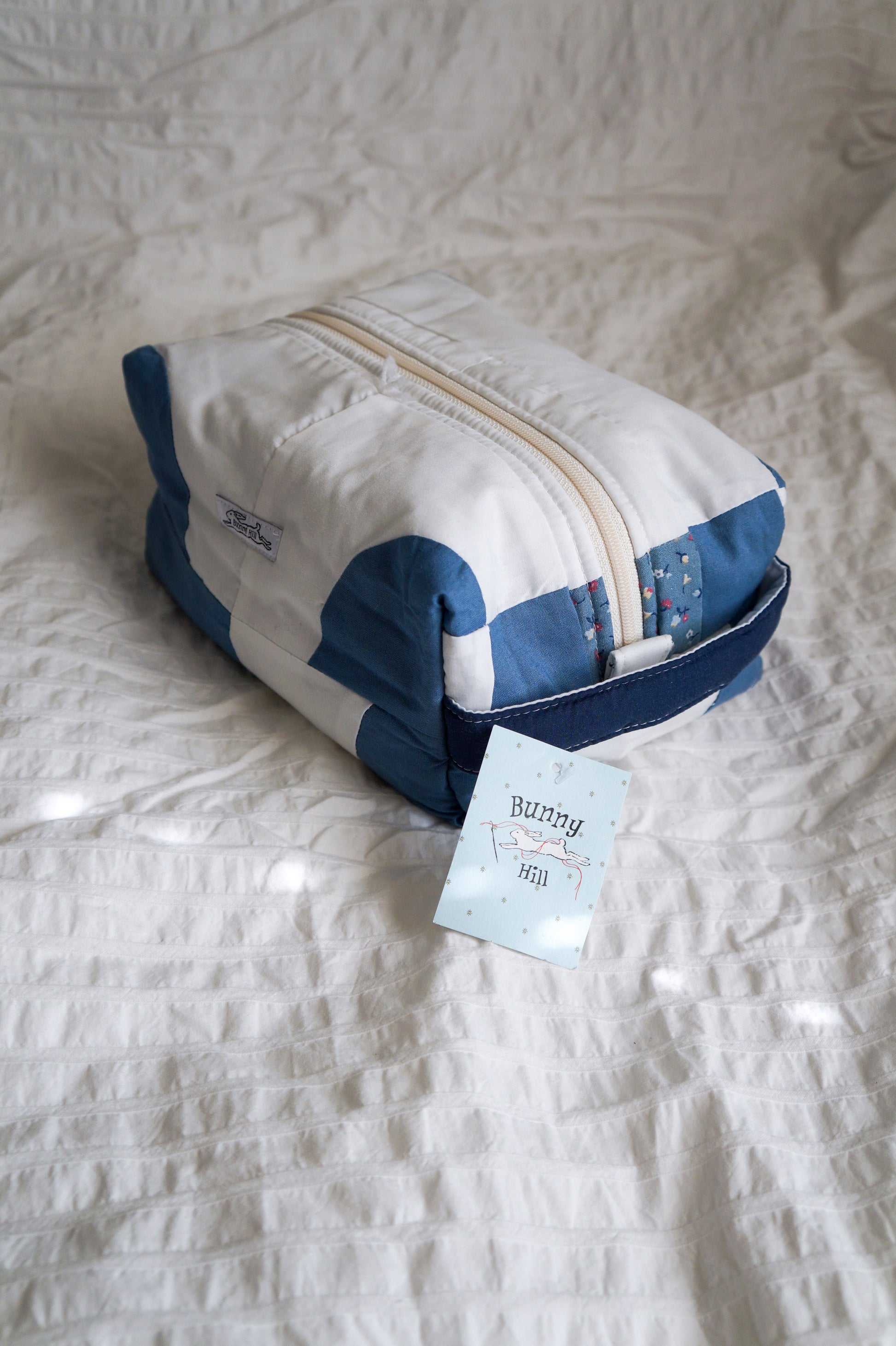 Handmade blue + white quilt jumbo box pouch