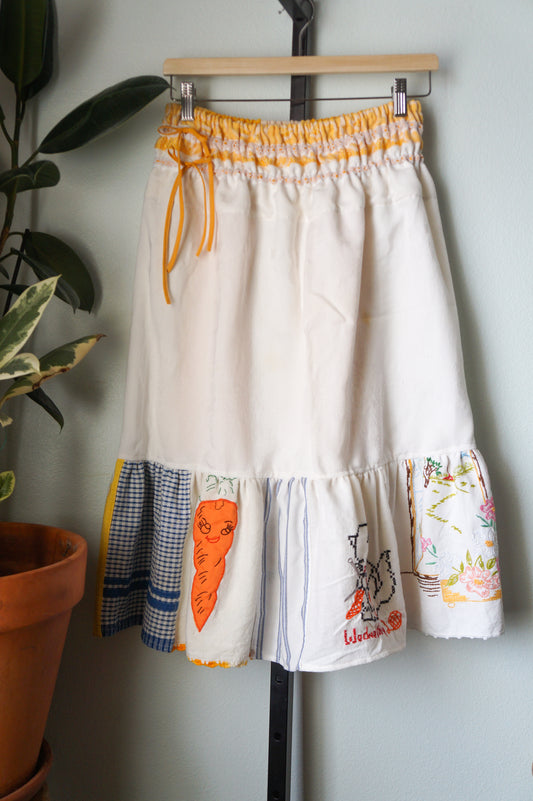 Handmade tablecloth tea towel patchwork skirt (M-L)